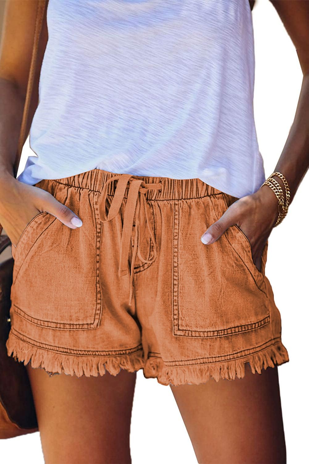 YOCUR Womens Casual Shorts,Lightweight Trendy Comfy Cute Drawstring Shorts
