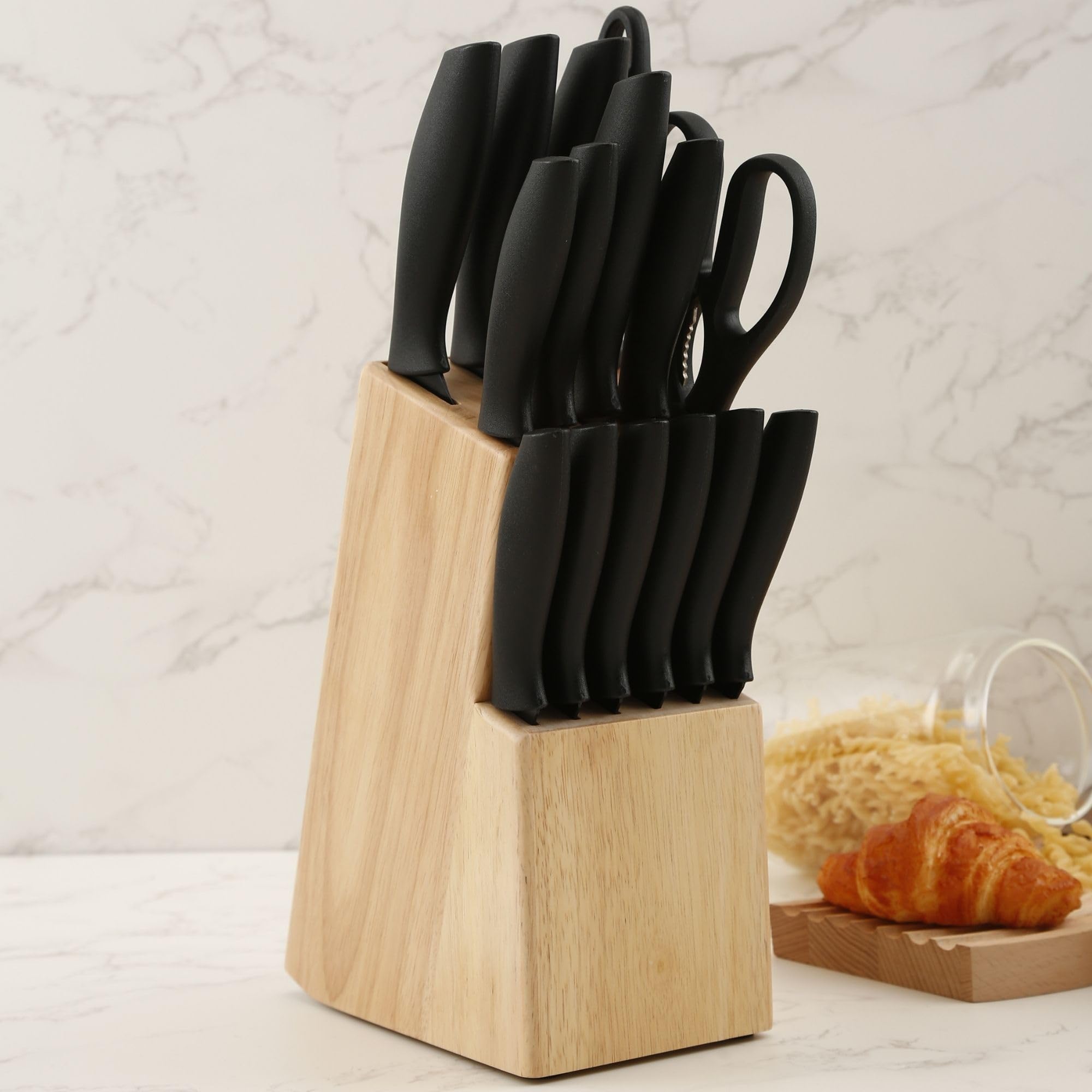 Ceppo per coltelli da cucina universale 15 pezzi. Porta coltelli da cucina realizzato in legno massiccio. Supporto per i coltelli robusto ed elegante. Portacoltelli da cuccina (Quercia)