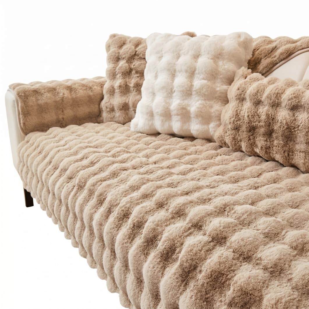 Housse de canapé antidérapante et chaude en peluche douce lavable