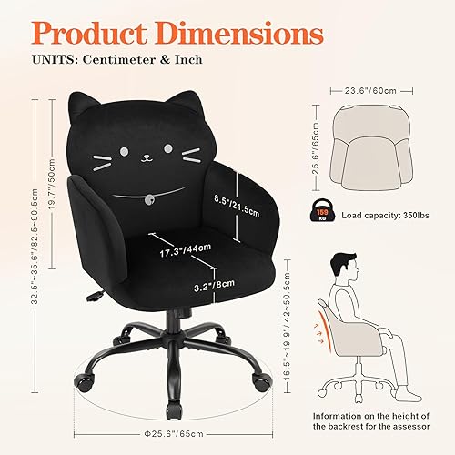 Miniatura 2 de IWMH Silla de oficina en casa, silla de escritorio de asiento ancho, lindas sillas giratorias de terciopelo para tocador, sillas de tareas con