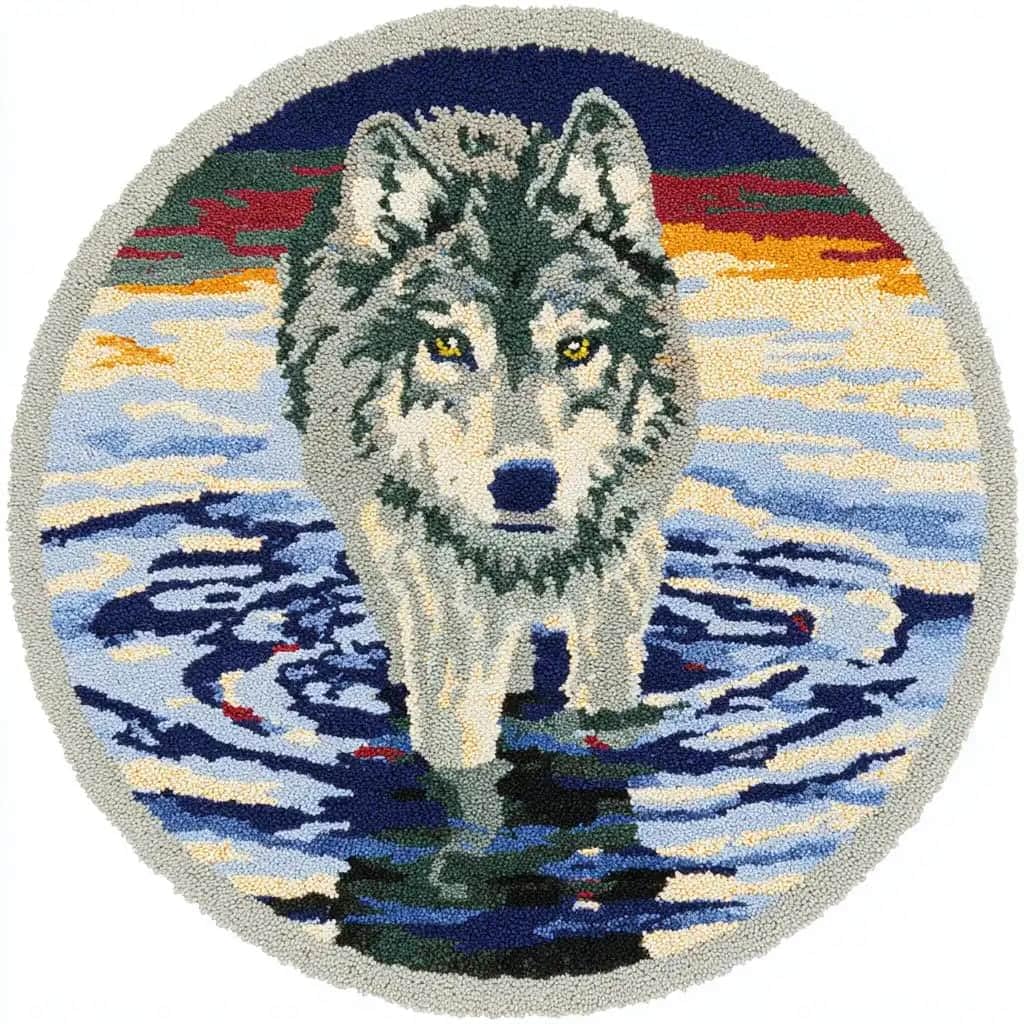 Round Latch Hook Rug Kits Wolf For Adults And Starter 50*50Cm