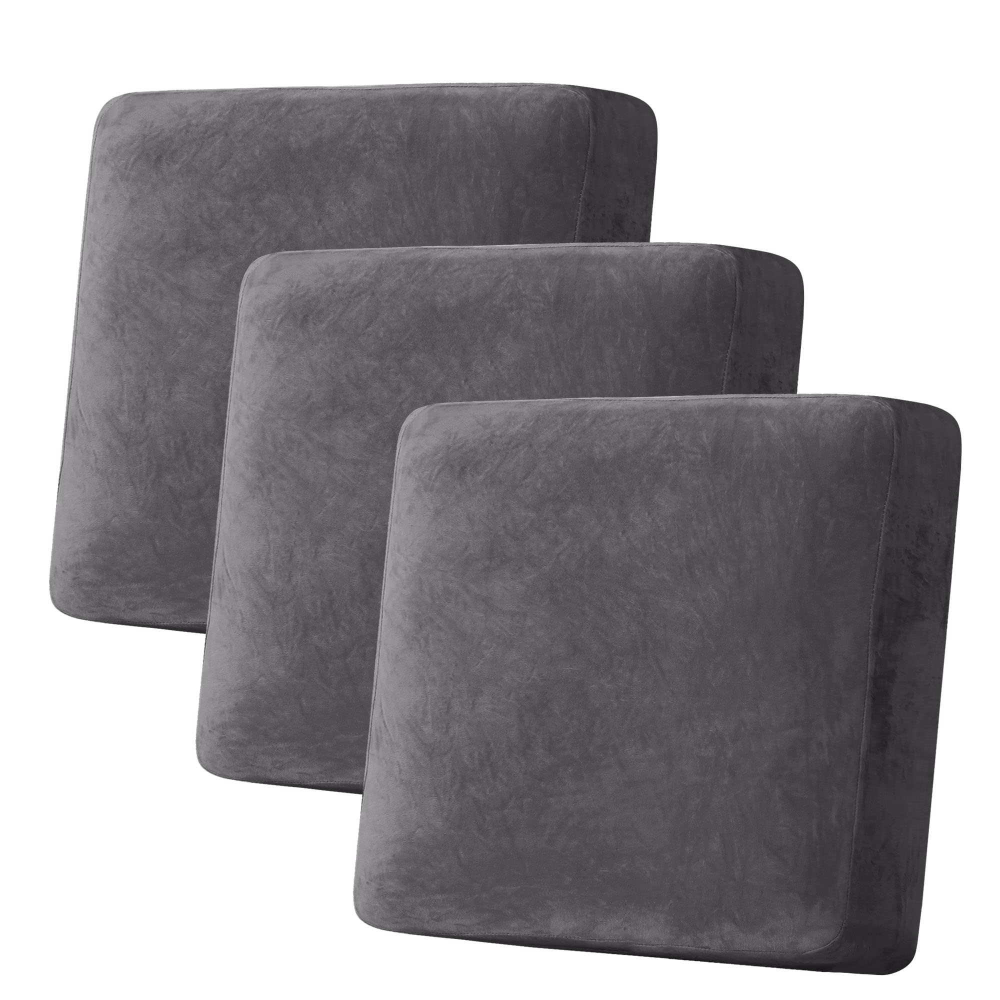 H.VERSAILTEX Velvet Stretch Couch Cushion Cover Plush Cushion Slipcover for Chair Loveseat Sofa Cushion Furniture Protector Seat Cushion Sofa Cover (3 Piece XL Sofa Cushion Covers, Grey)
