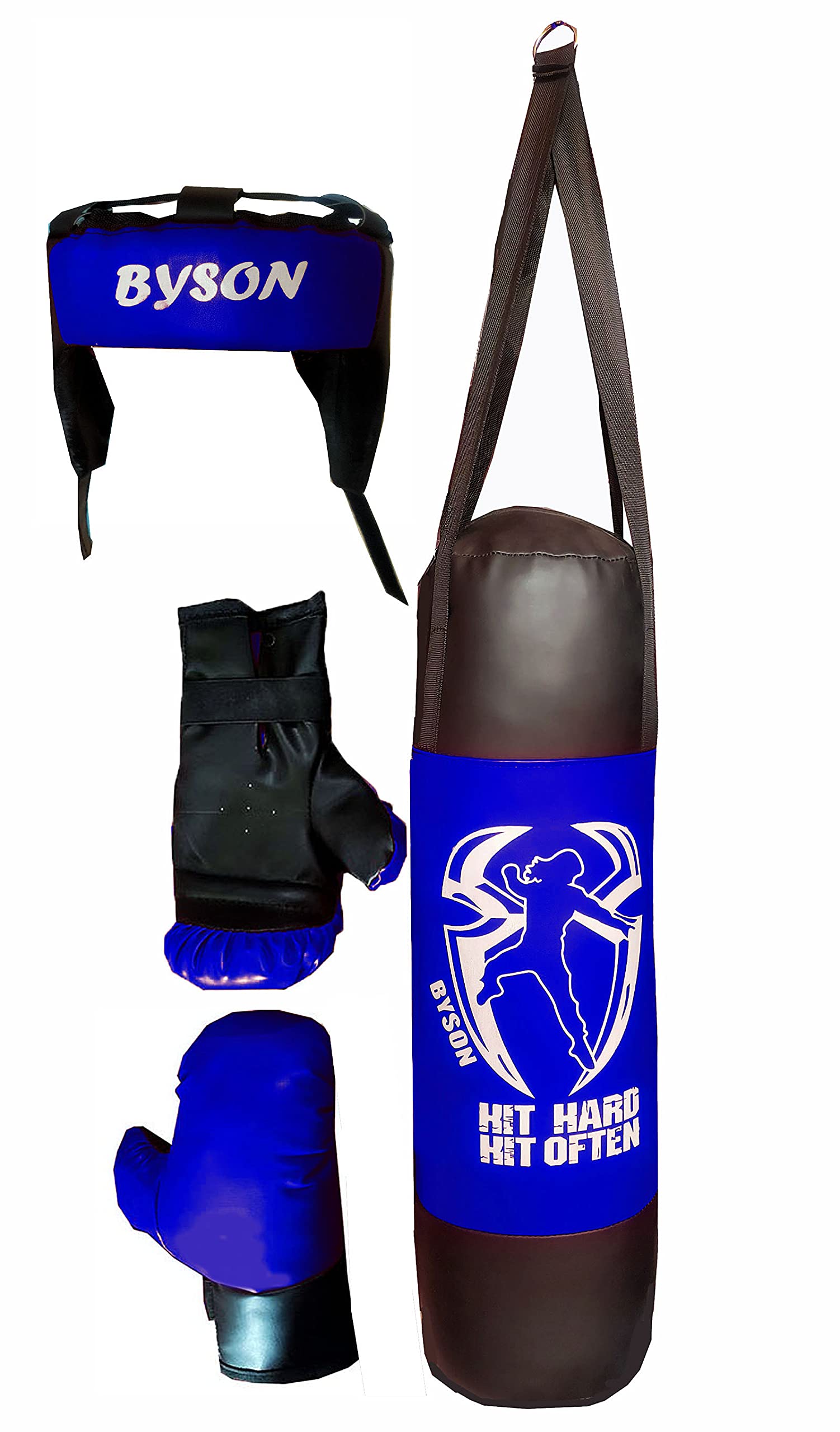 Byson Hit Hard Boxing kit for Kids Age 4-9 yrs in Blue Black Colour Including Punching Bag (20 in),Gloves & headguard (B0995GPVYT) Amazon Price History, Amazon Price Tracker
