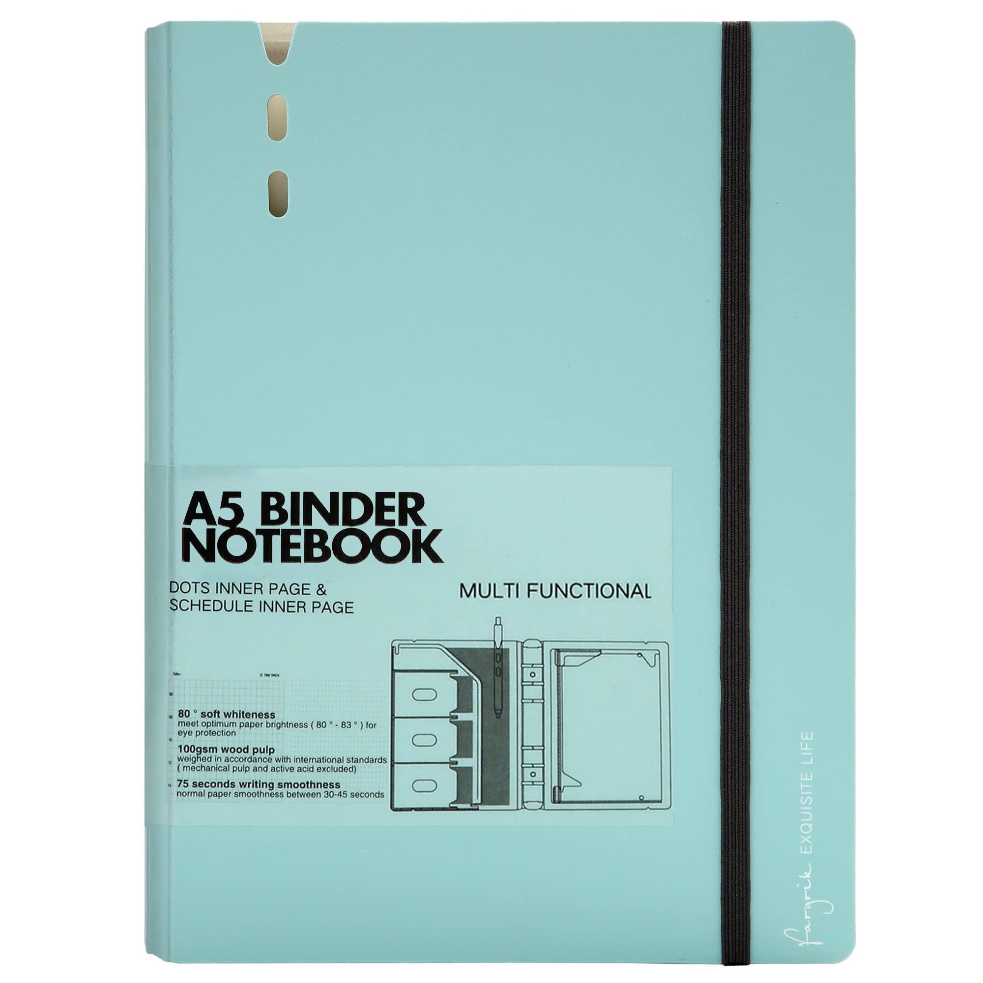 CAGIE A5 Binder 6 Ring Notebook with Dividers Refillable Planner Binder with Pockets, Refill Paper Include Planning Square Ruled and Dotted Pages,