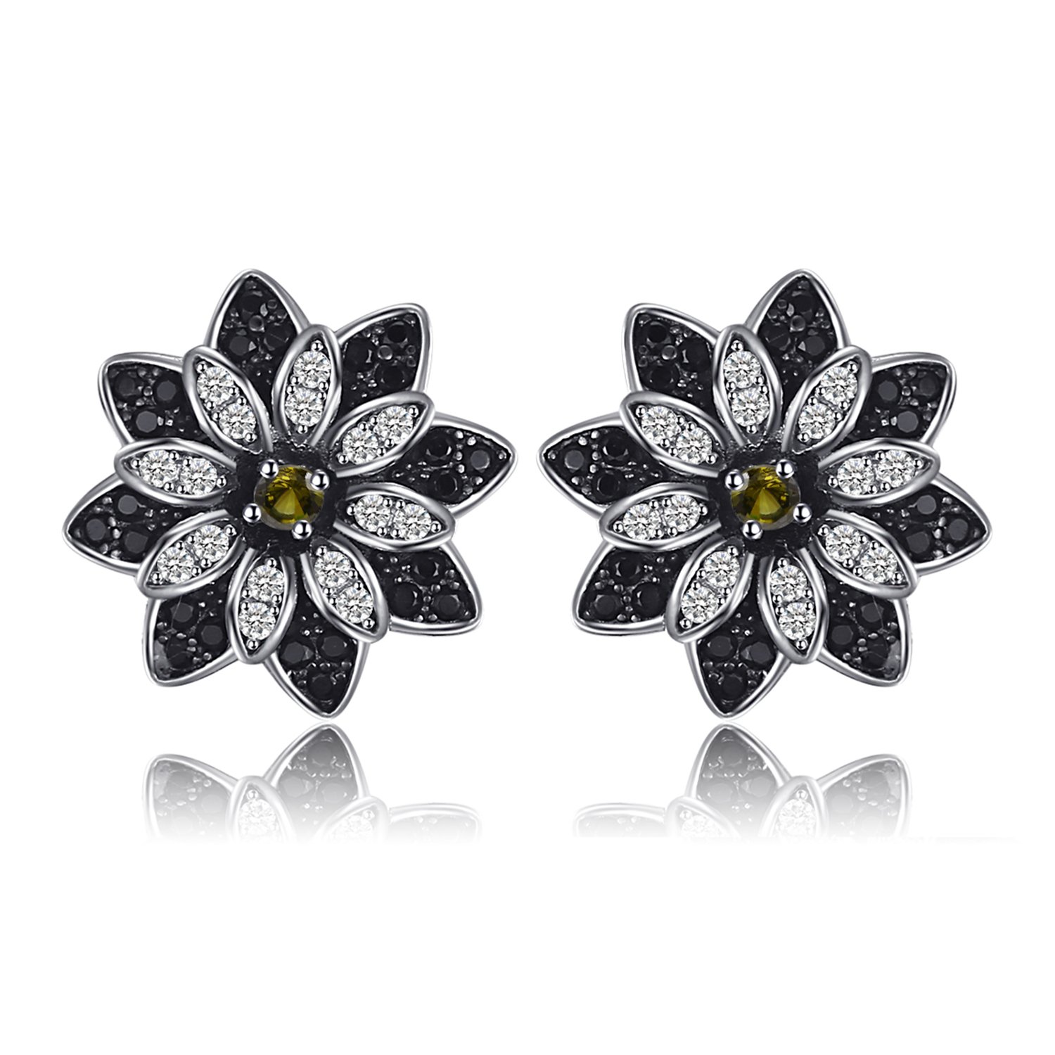 JewelryPalace Gänseblümchen Echt Natur Schwarz Spinell Rauchquarz Ohrstecker Silber 925 Damen, Ohrringe Blume Edelstein Mädchen, Ohrstecker Klein mit Stein Frauen