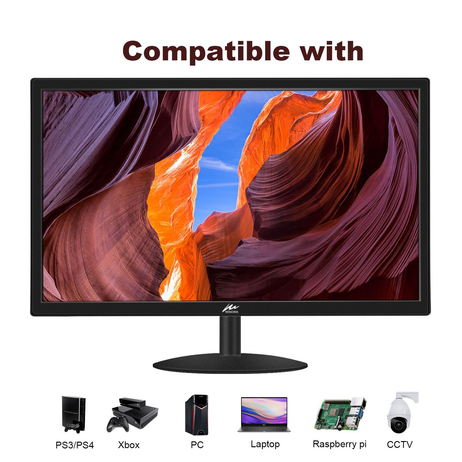 Kenowa PC Monitor 21.5 Zoll Business Computer Bildschirm Gaming Monitor FHD 1920x1080P 75Hz, 3ms Reaktionszeit mit HDMI & VGA Anschlüsse für Laptop/Windows OS/PS3/PS4
