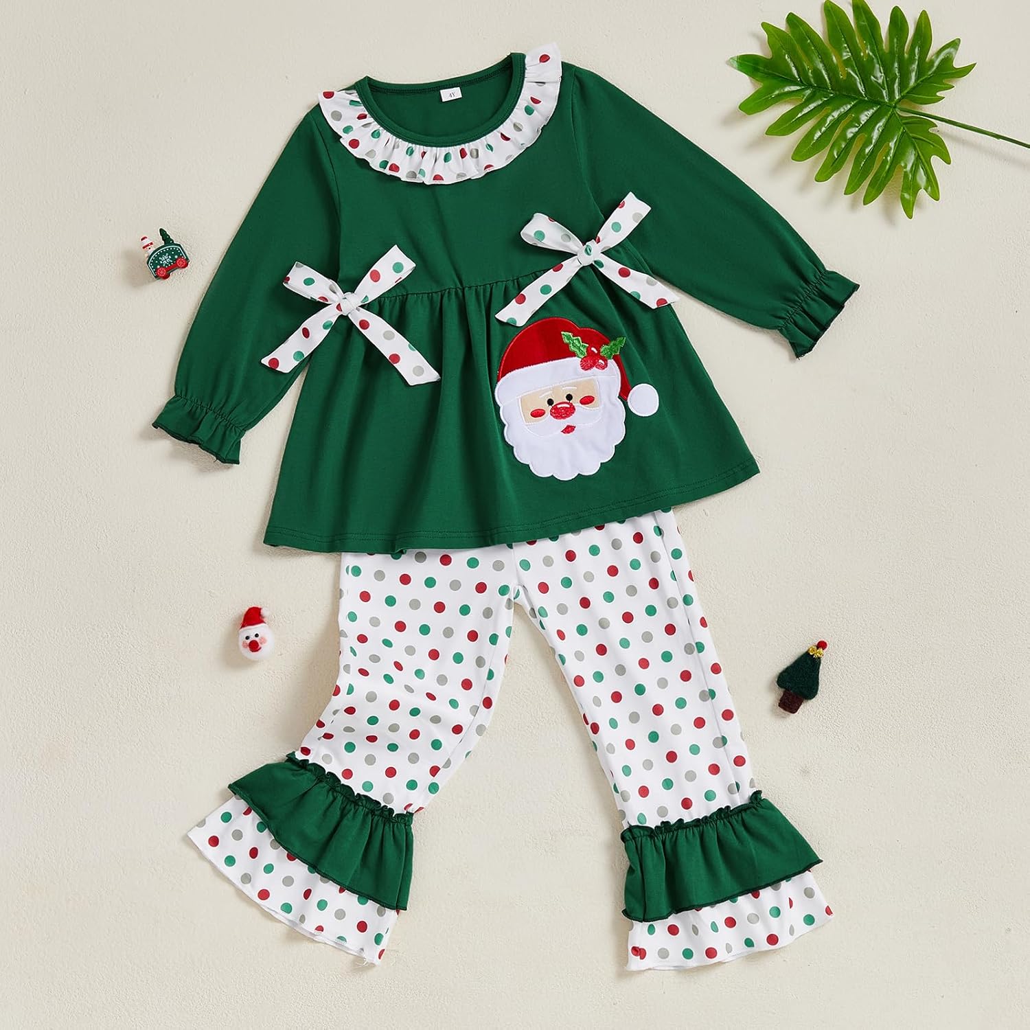 Toddler Baby Girl Christmas Outfit Ruffle Bow Gingerbread Long Sleeve T-Shirt Tops Bell Bottom Pants Set Fall Clothes - Image 7
