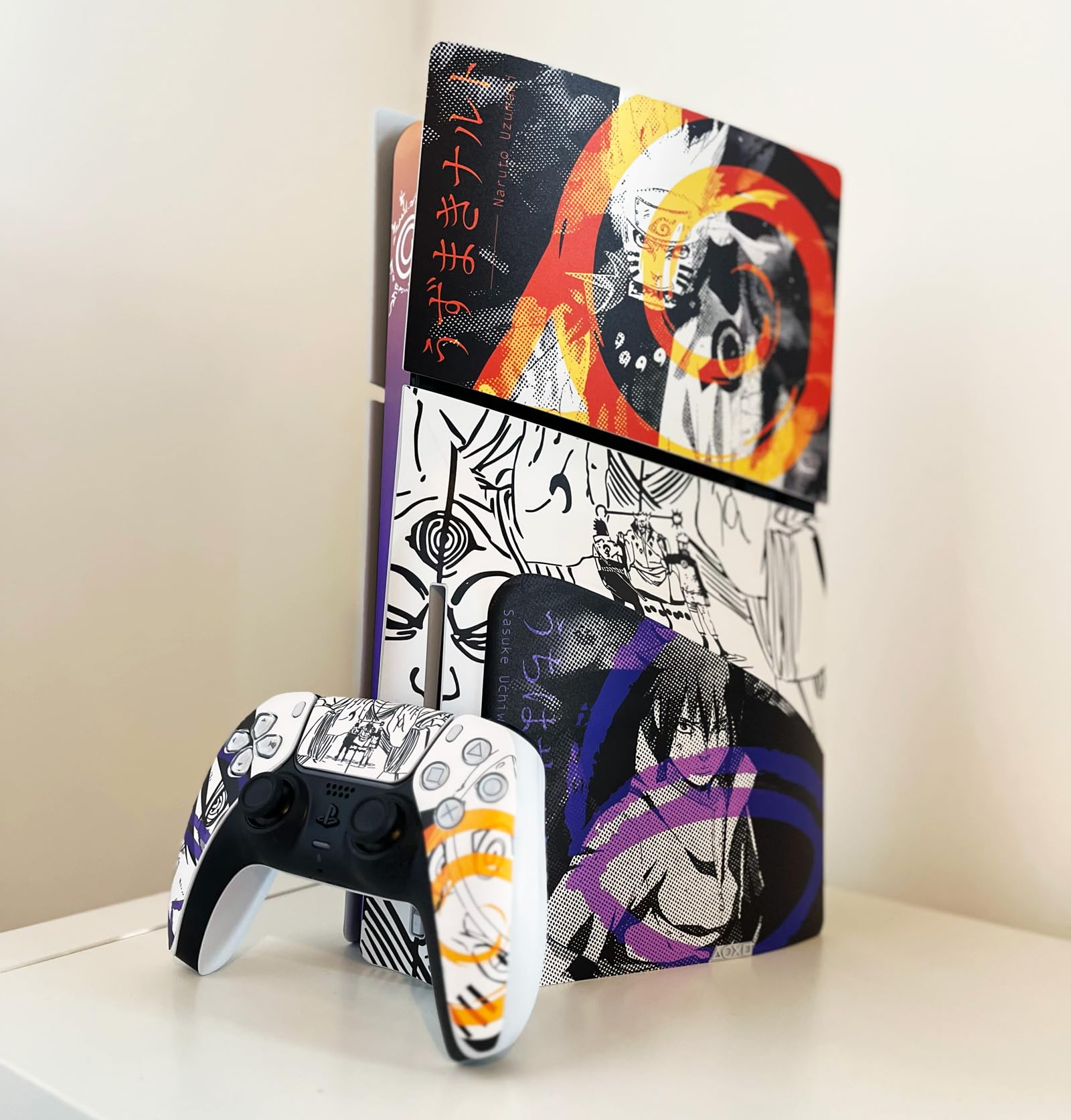 Sticker PS 5 Slim Hokage, Autocollant PS 5 Manga, Console et Manette, Edition Slim Disque, Skin Hokage (2 Manettes)