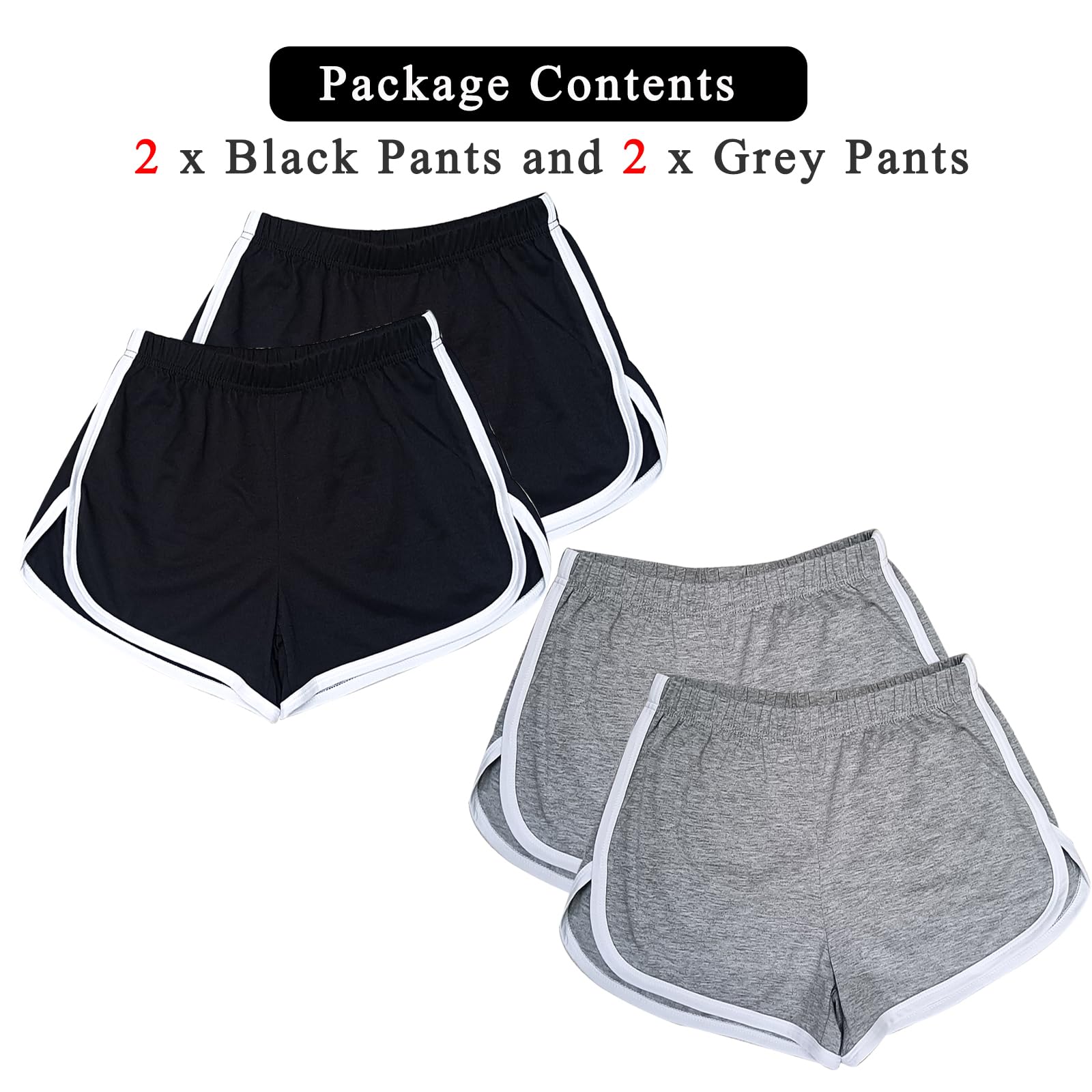 Lot de 4 shorts de yoga et de danse en coton pour femme - Short de sport pour l'été, l'athlétisme, le cyclisme, la randonnée