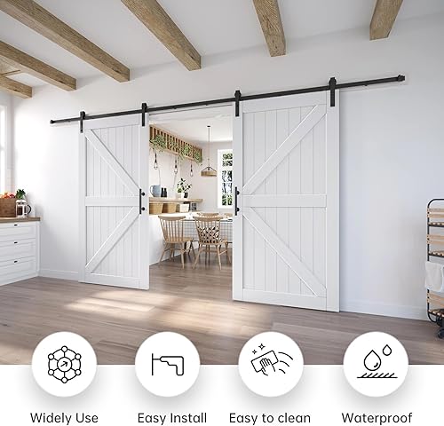 Miniatura 2 de EaseLife 84in x 84in (Double 42in x 84in Door) Barn Door + 14 FT Double Door Sliding Track Kit