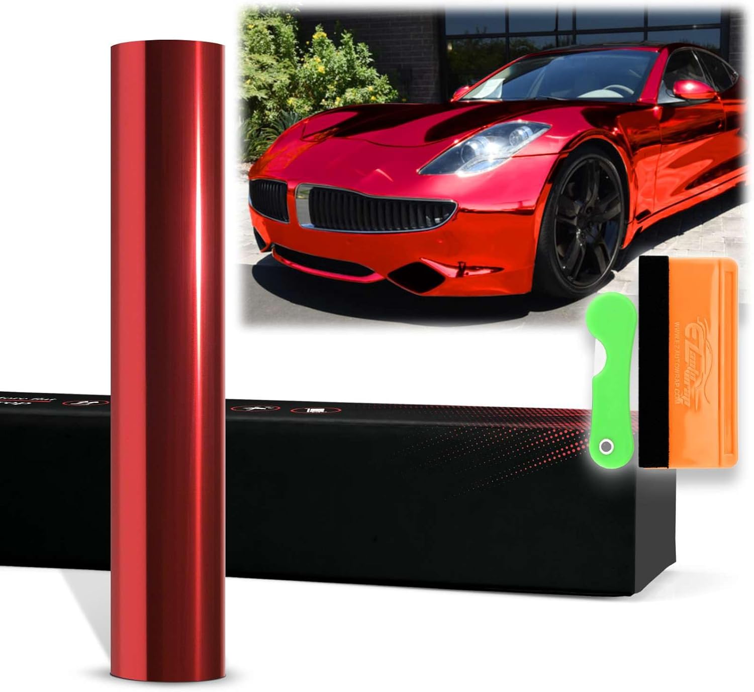 12"x60" (1FTx5FT) Red PET Chrome Vinyl Wrap Auto Car