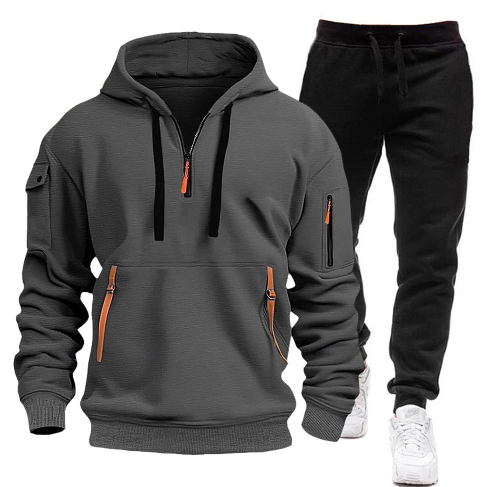 Męski dres gimnastyczny z polaru na siłownię bluzy z kapturem i spodnie do joggingu, luźne, oddychające, dwuczęściowe komplety, na co dzień, z długim rękawem, Y2k lekki garnitur męski z kieszeniami