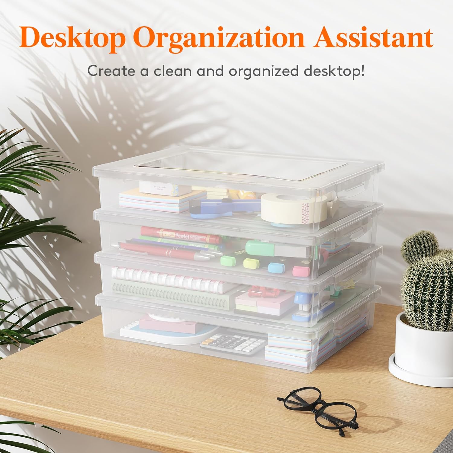 Lifewit 8 Pack Plastic Multi-Purpose Storage Box with Latching Lids, Clear A4 Paper Storage, Classroom Organization, Storage Containers for Board Game, Craft, Document, Magazine, Art Supplies