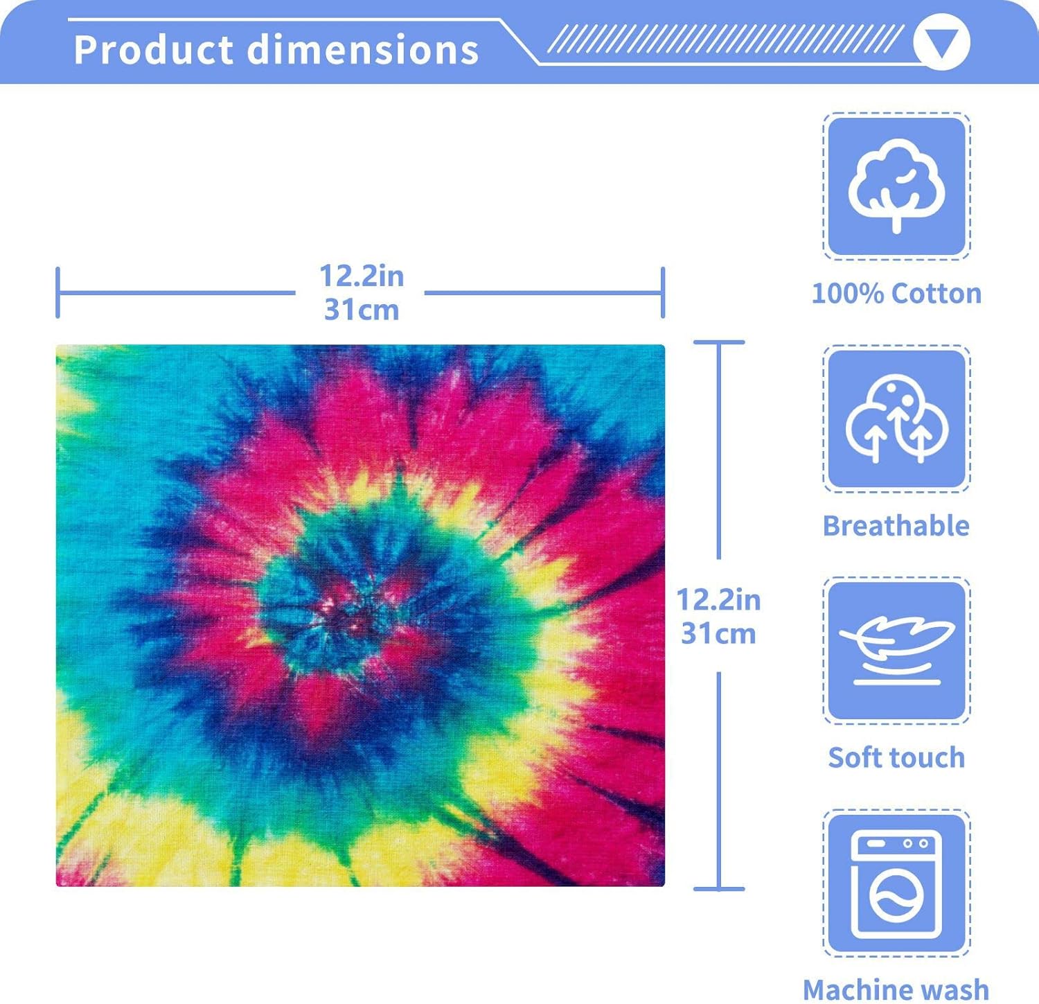 SUABO Soft Cotton Bath Washcloths Rainbow Tie Dye Swirl Gradient 2 Fingertip Towel Face Cloths Absorbent Wash Cloths Quick Drying Bath Towel for Bathroom,Spa,Gym,Kitchen,Set 6