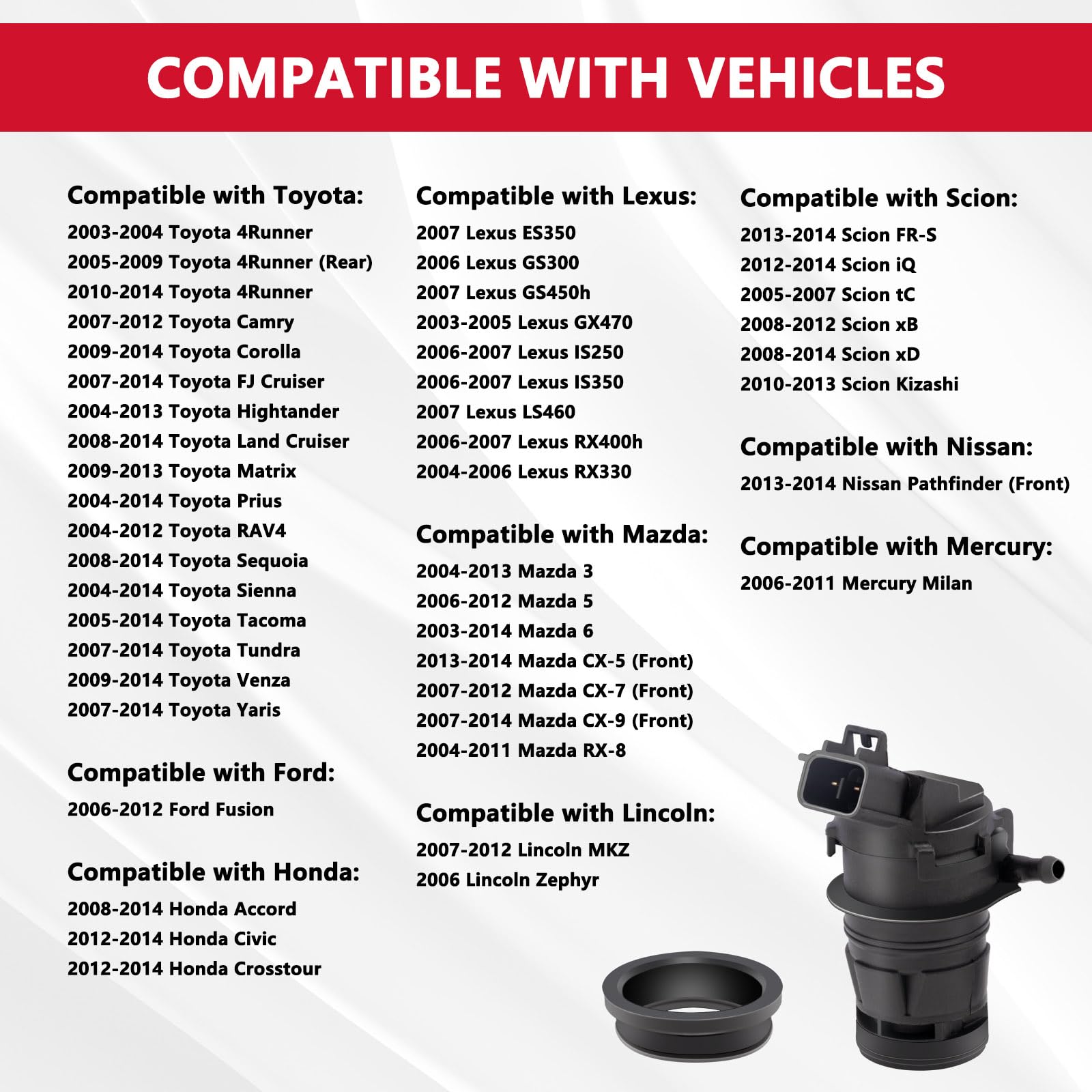 (o^^o)① Amazon.com: Windshield Washer Pump, Compatible with Toyota