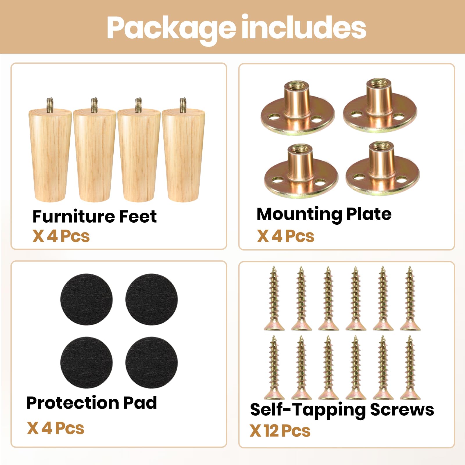 Zllzpzd Wooden Furniture Feet, Pack of 4 Wooden Feet for Furniture Conical Replacement Table Legs - Image 4