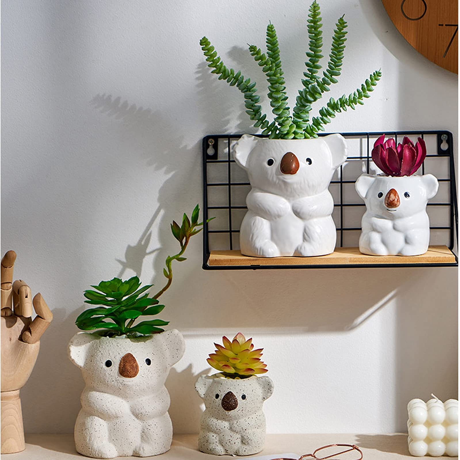 XIUWOUG Vaso Ceramica, Animali Vasi per Piante Koala,Porta Penna, Succulente Vaso Piante Cactus Vaso Piante Mini con Fori di Drenaggio per Casa Giardino Ufficio Decorazione,D,10 * 8 * 9
