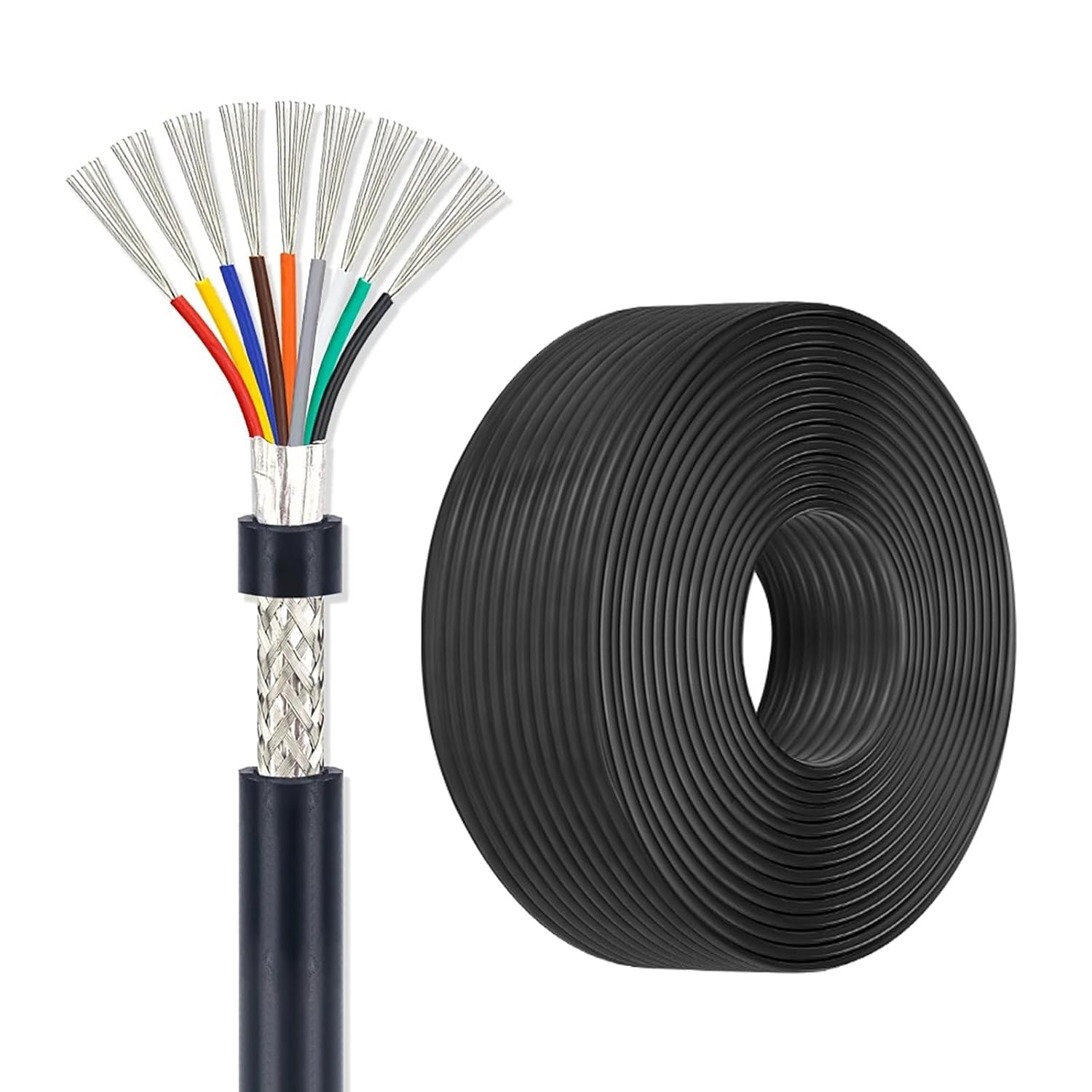 16 AWG 9 Conductor Wire, Shielded Low Voltage Cable, 50FT 100FT 200FT 300FT, UL Certified, Tinned Copper, PVC Insulated Hookup(50ft)