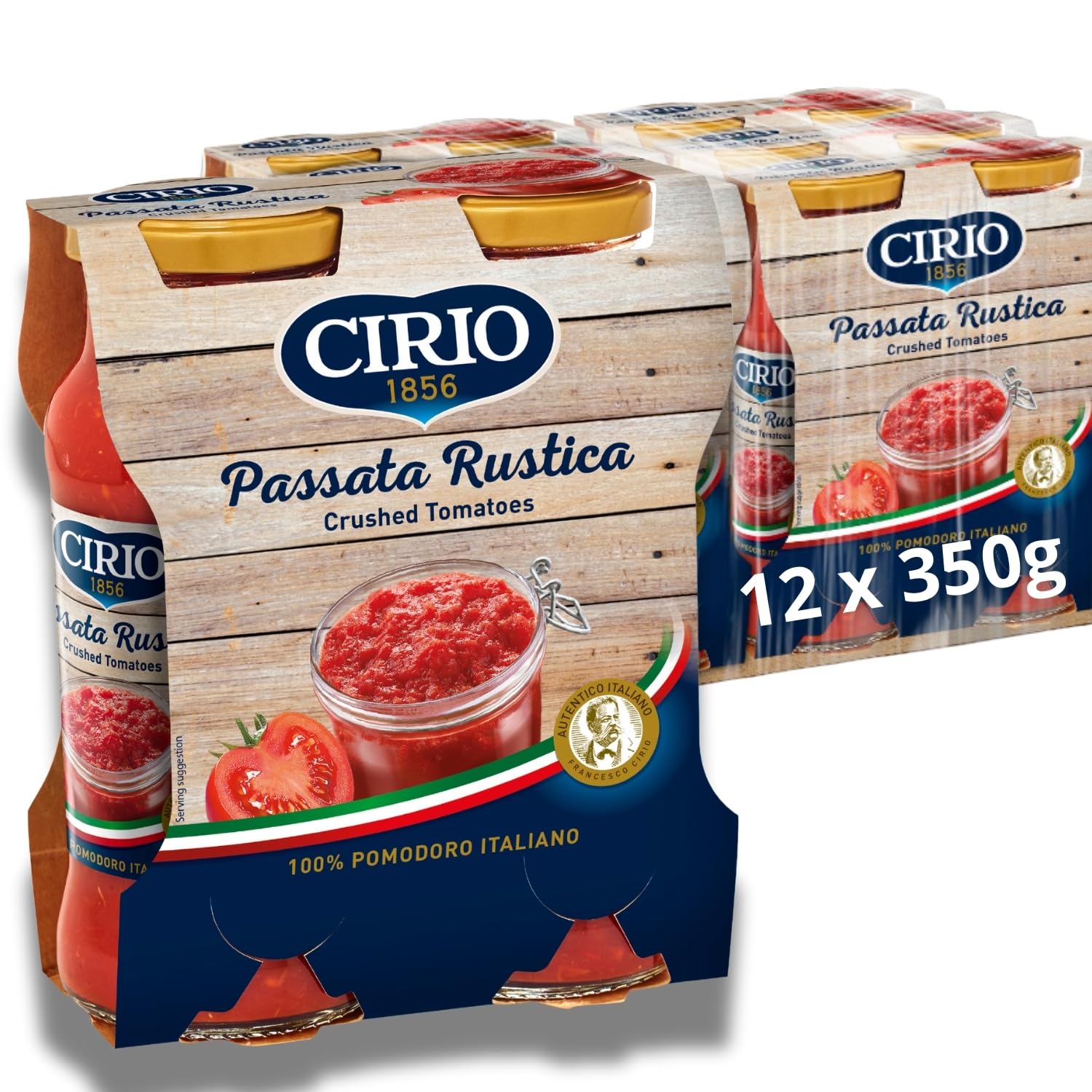 CIRIO Passata Rustica, Crushed Tomatoes, Finely Chopped, 100% Italian, Tomato Sauce, Climate Neutral, Jar, Twin Pack, 2 x 350g (Pack of 6)