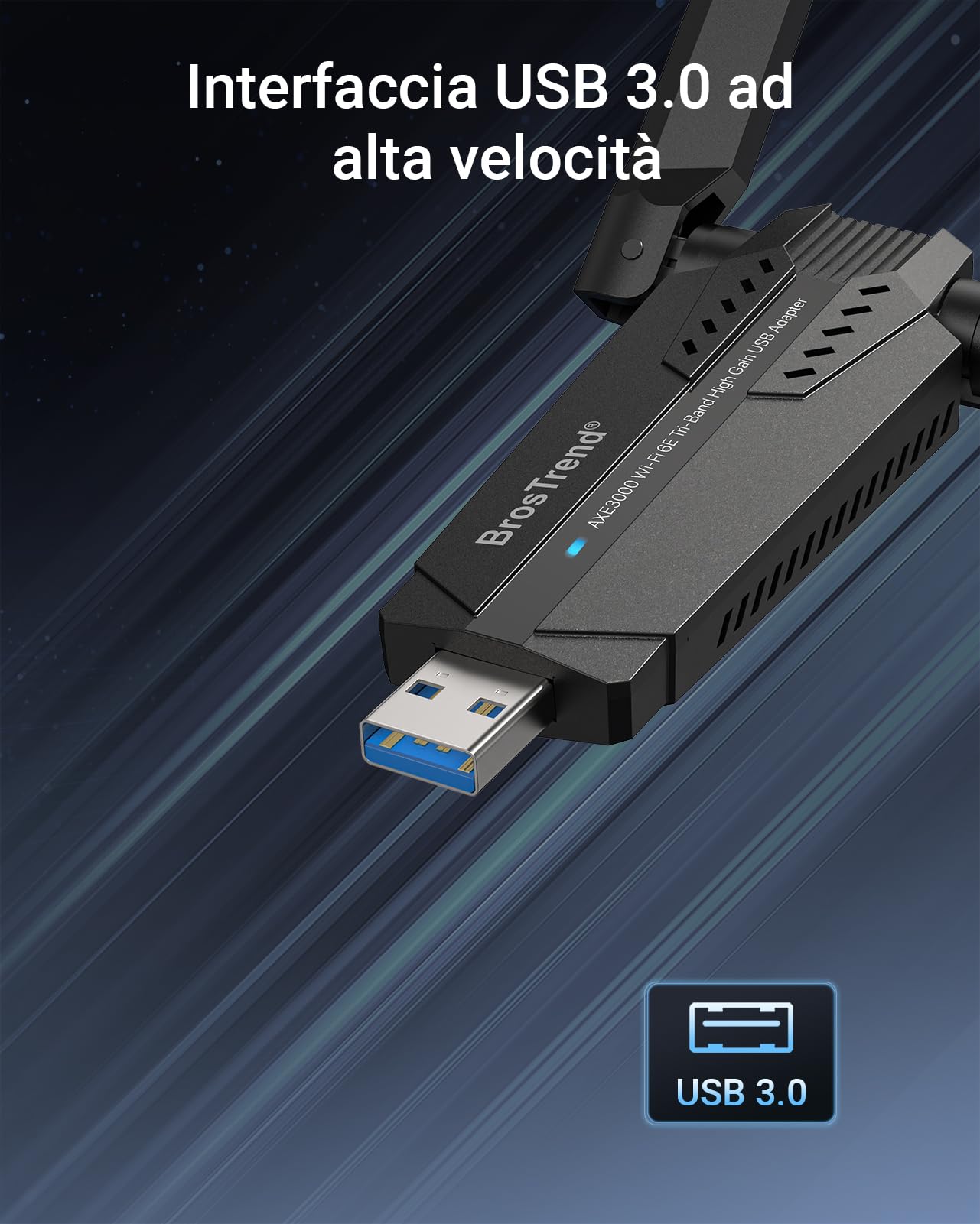 BrosTrend AXE3000 Tri-Band Chiavetta WiFi Linux Plug & Play con Ubuntu, Fedora, Mint, Debian, Arch, Kali, Manjaro, Raspberry Pi OS etc. Adattatore WiFi USB Linux per PC Fisso, WiFi-6E 6GHz/5GHz/2.4GHz