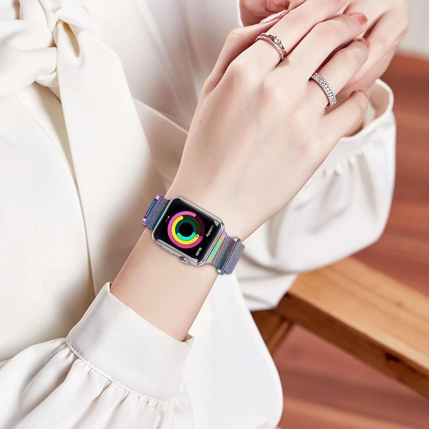 Geoumy Metal Magnetic Bands Compatible for Apple Watch Band Series 10 42mm with Case, Stainless Steel Milanese Mesh Loop Replacement Strap Compatible with iWatch Series 11-1 SE Women Men,Colorful - Image 8