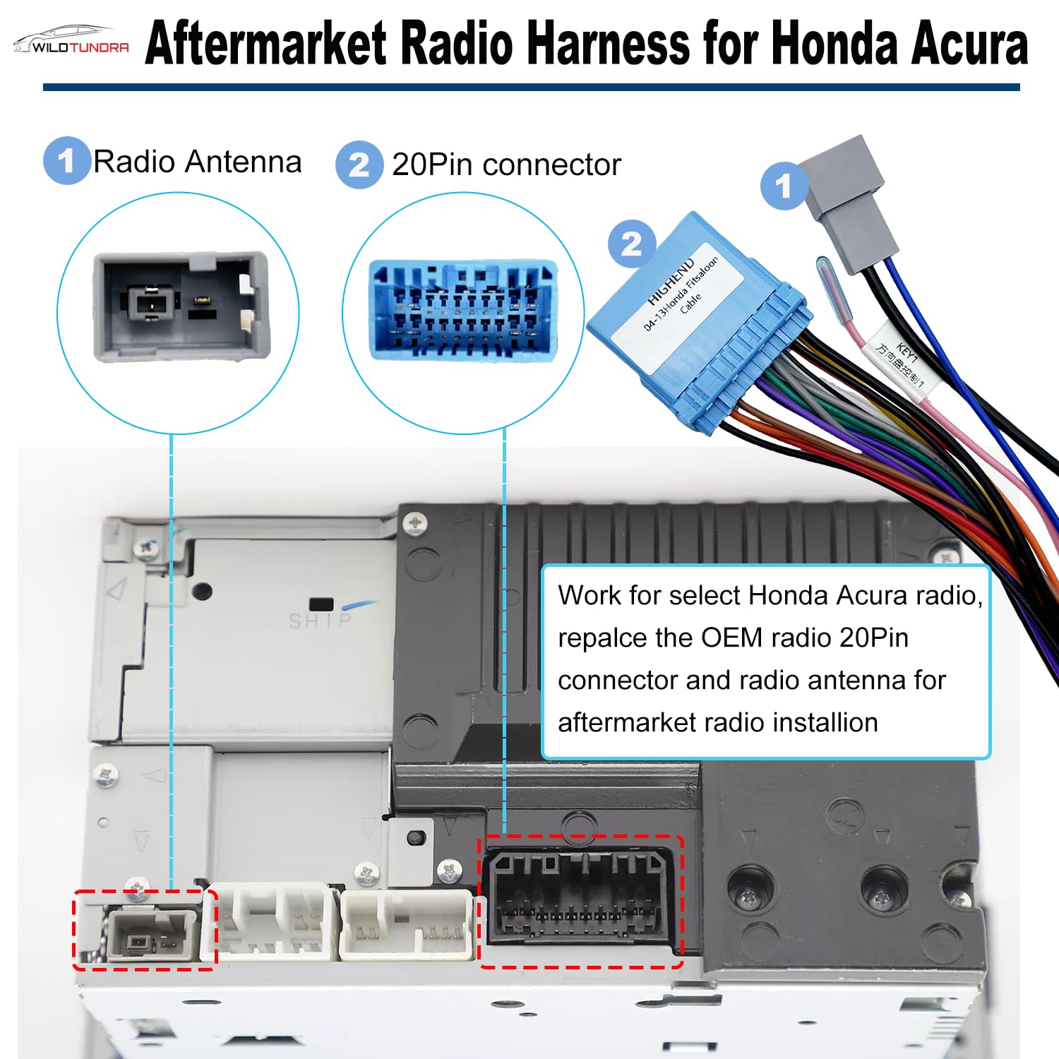 Adaptador de arnés de radio ISO de 16 pines para Honda 1998-20011 Acura 1999-2008 Suzuki 2002-2013, arnés de cableado estéreo de coche Android de 16 pines con cable de antena inversa SWC para Accord