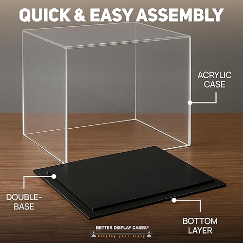 Vista 553 de Better Display Cases Versátil vitrina de acrílico transparente - Caja rectangular grande con base blanca 18" x 12" x 3" (BK09)