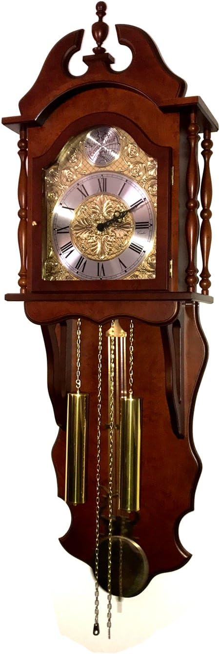 JVD Orologio A Pendolo Da Parete In Legno Di Quercia – Movimento Al Quarzo Con Suoneria Westminster, Esclusione Notturna, 69x25.5x12.5 Cm, Colore Noce Scuro