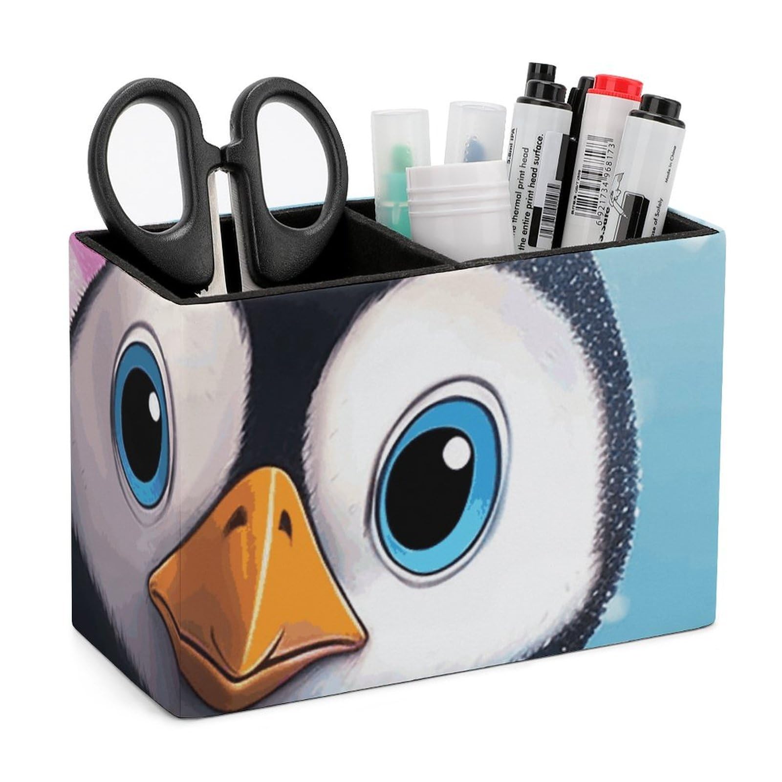 JTREHY Lovely Penguin Pencil Holder Exquisite Fashion Leather Pen Receptacle Soft High-End Pen Container for Office Home Accessories Or Housewarming Present
