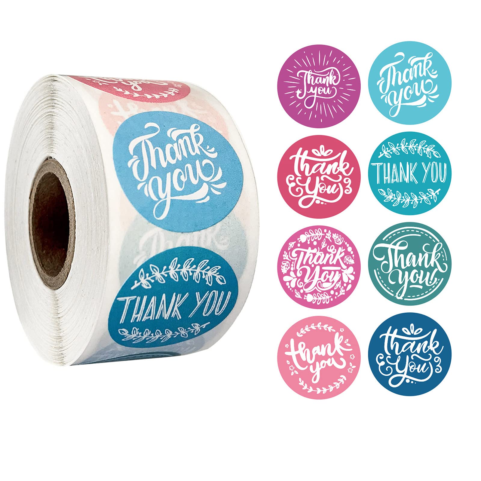 1000 Round Thank You Stickers for Your Business Purchases, Wedding Labels (1000pcs - Mixed Pinks & Blues) — image 1