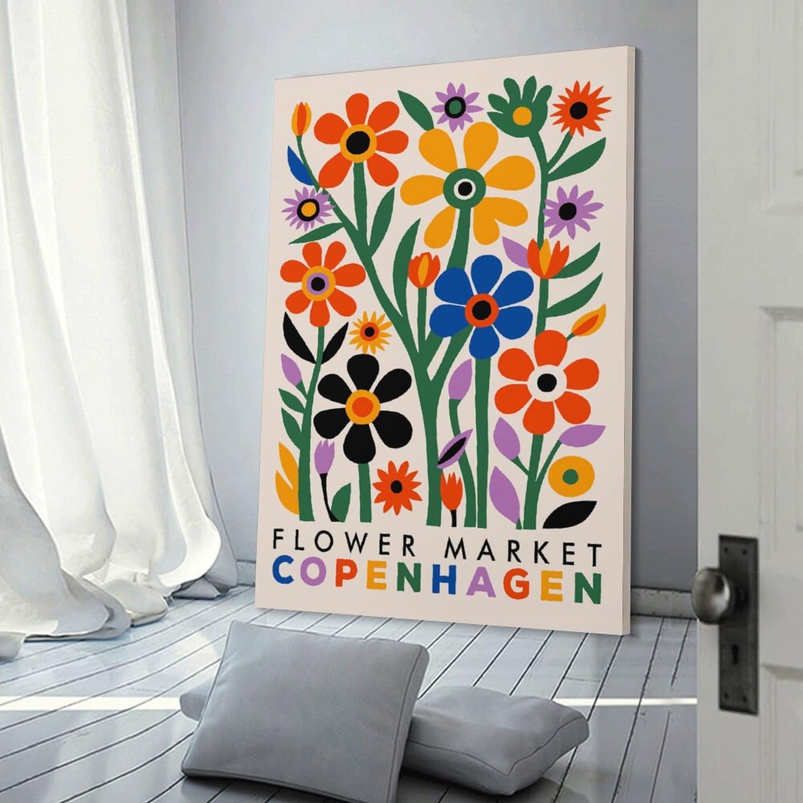 Junmoney Flower Market Copenhagen Canvas Wall Art, 08x12inch(20x30cm), for Bedroom, Guest Room Or Reading Nook, Decorative Wall Art for Cosy Rooms