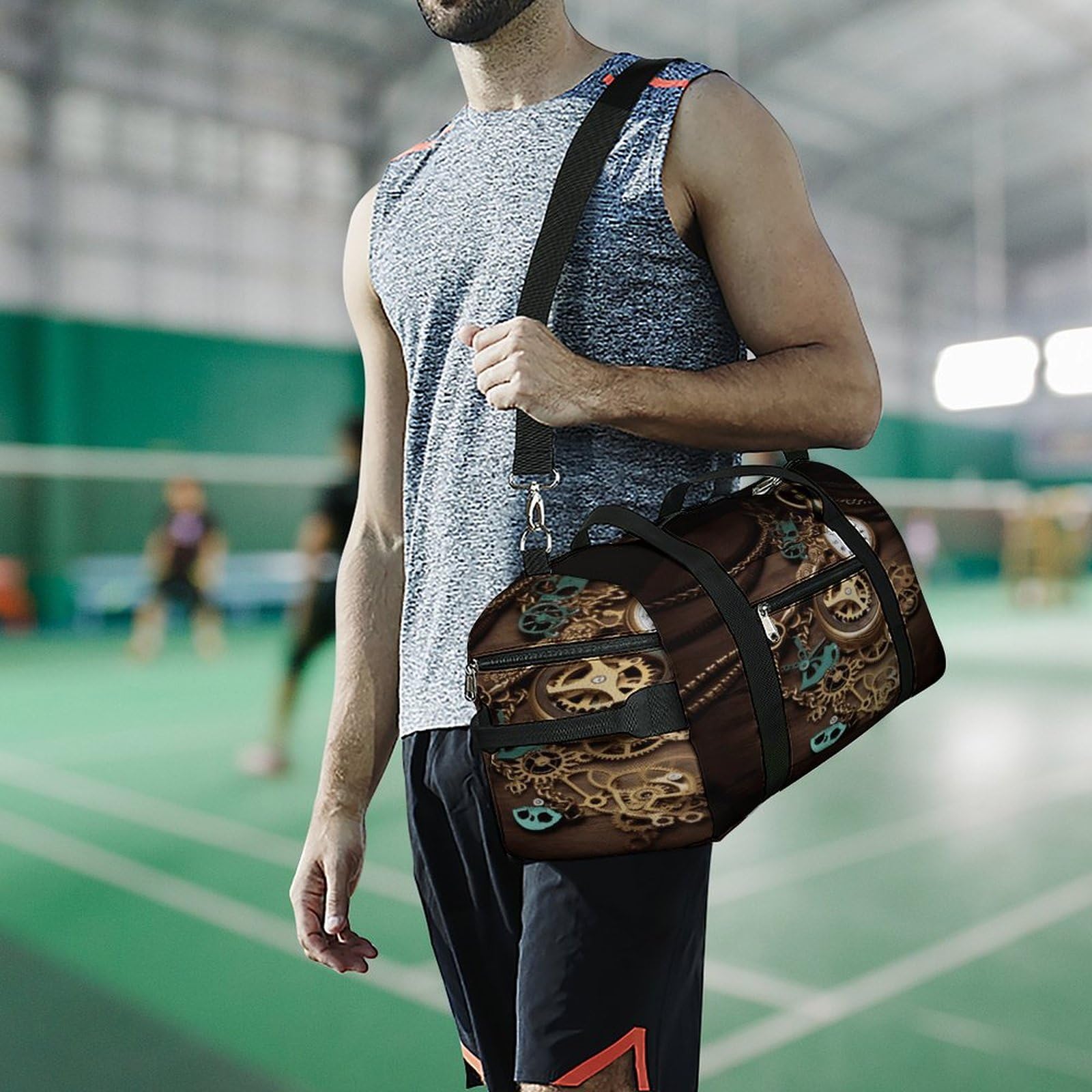 Steampunk zegarki klucze i łańcuszki torba na siłownię lekka, podróżna torba sportowa z przegródką na buty, torba na siłownię dla kobiet na noc, weekend, jogę, siłownię, podróże służbowe, sport i