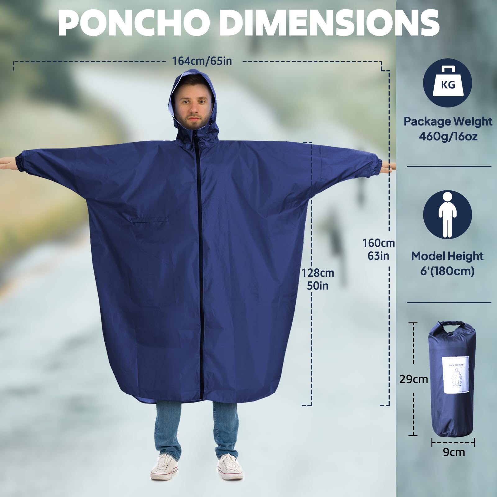 ANYOO Chubasquero Mujer Hombre Impermeable Poncho de Lluvia Portátil Ligera con Mangas Largas para Senderismo Al aire libre Ciclismo, Talla única