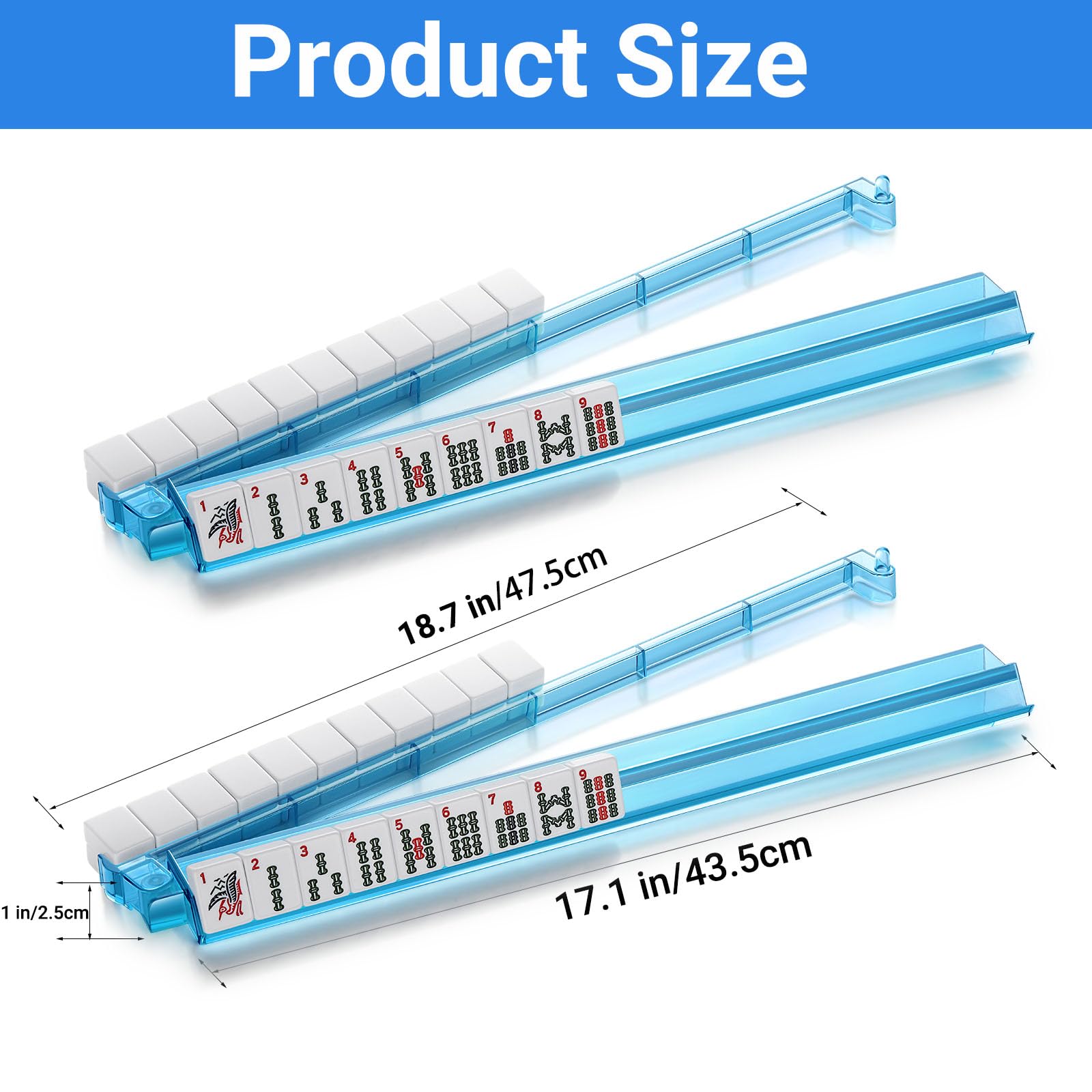 Mahjong Racks with Pushers,Blue Acrylic American Majiang Tile Racks,Imports Modern Mahjong Racks with Built-in Pushers- Set of 4