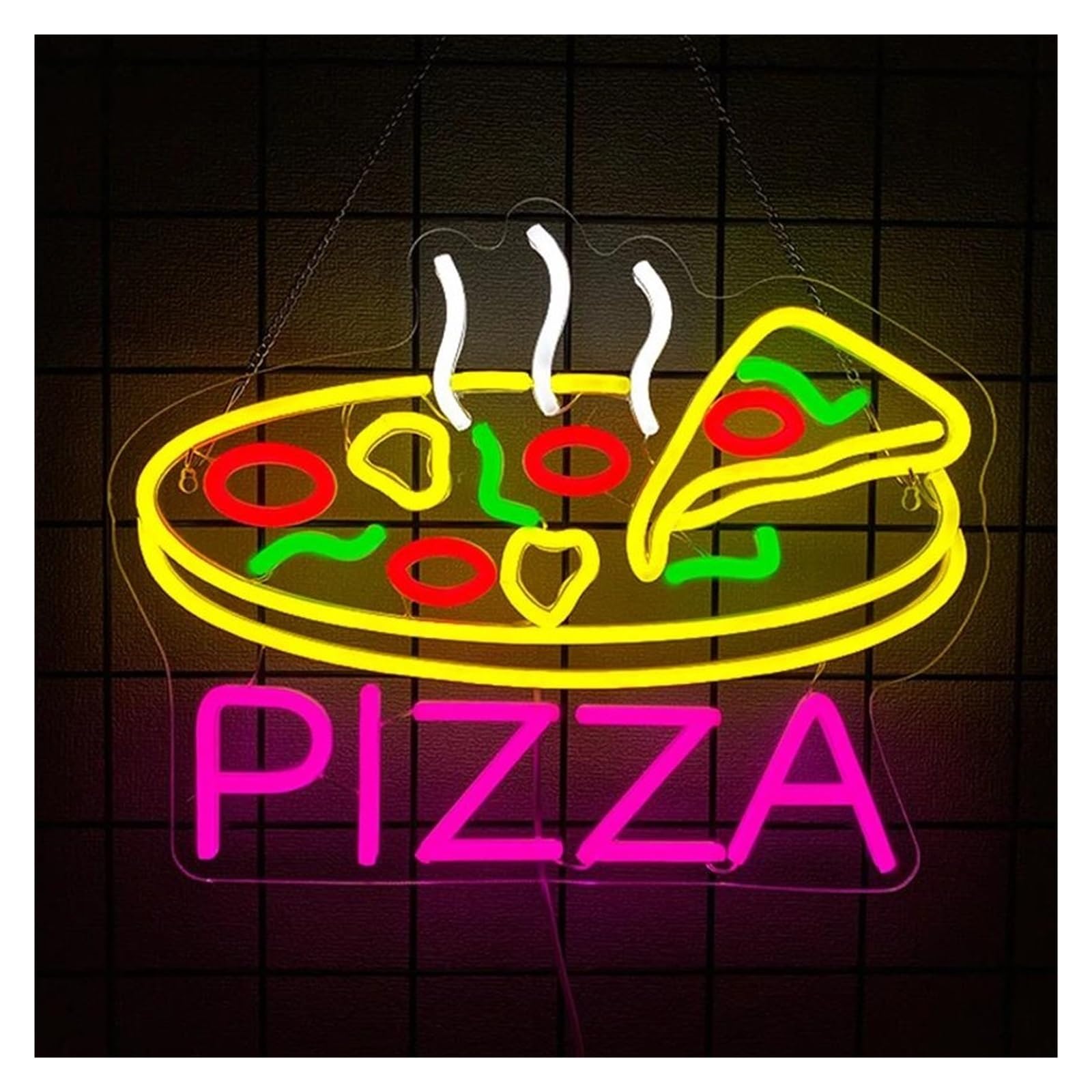 SHOUXI Sign Lamp Pizza Neon Sign Light Up Signs for Restaurant Kitchen Party Food Store Wall Decor Dimmable Illuminated Lamp 38cmx30cm