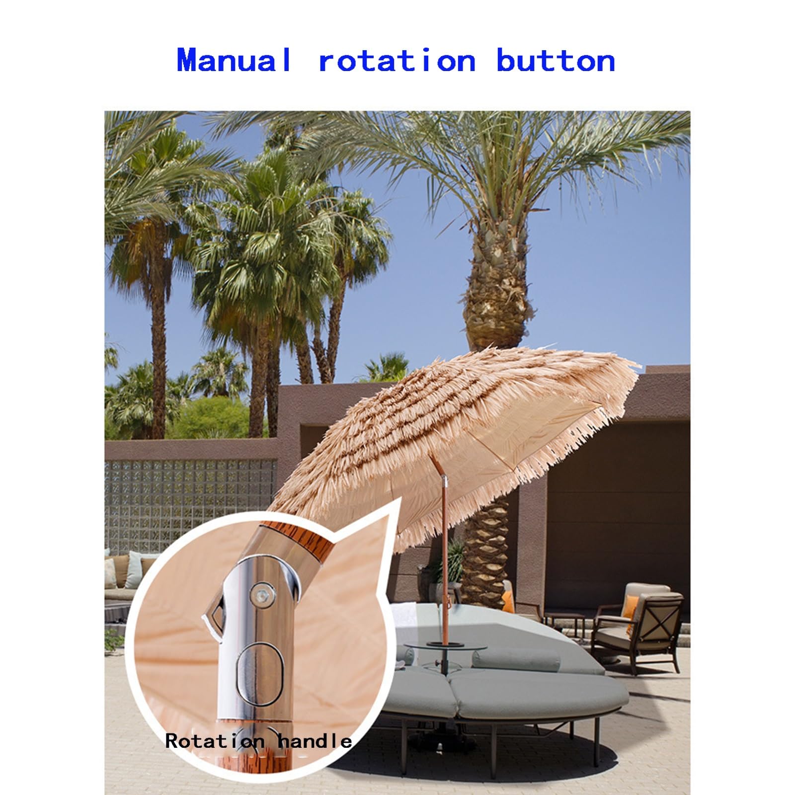 Tiki Parasol premium na zewnątrz strzechą słomka, 8 żeber, nachylenie, 2,4 m, na patio, plażę przy basenie