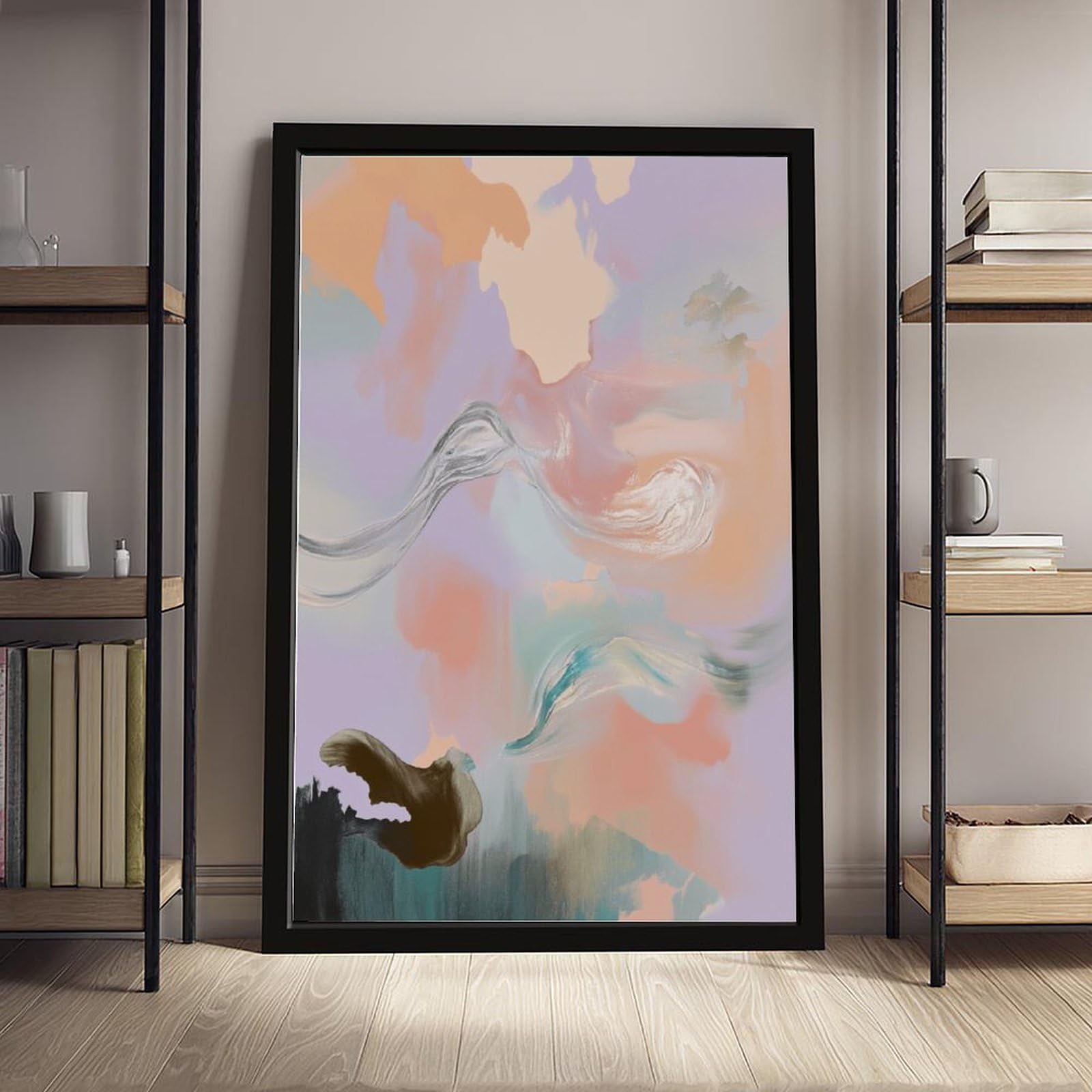 Mnyuein Leinwandposter, weich, neutral, Beige, Rouge, abstraktes und minimalistisches Poster, Schlafzimmerdekoration, Sportlandschaft, Büro, Raumdekoration, Geschenk, schwarzer Rahmen, 40,6 x 61 cm (L