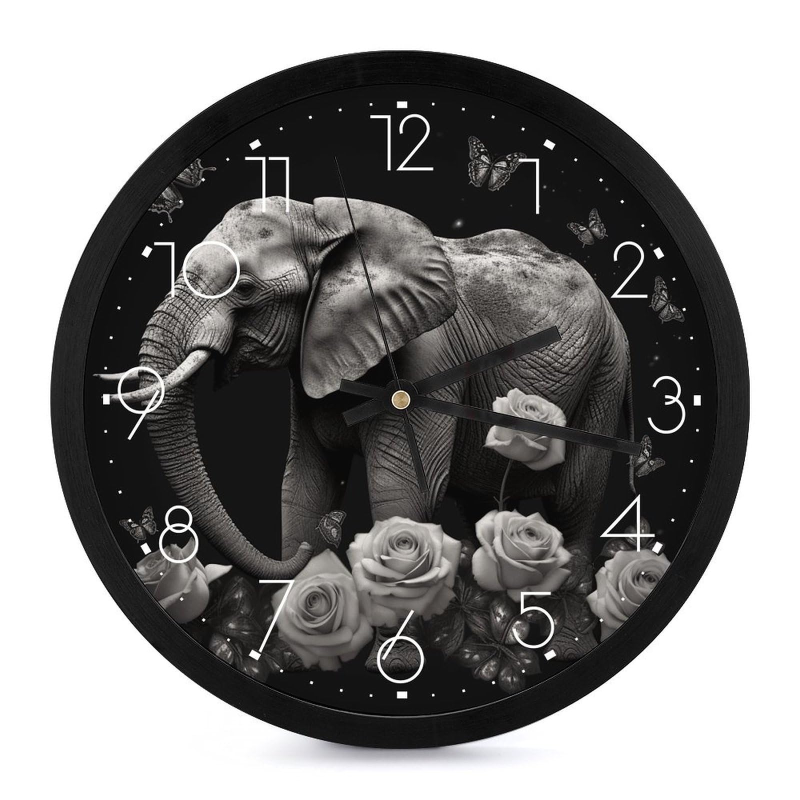 Horloge murale à piles avec éléphants pour une lecture de l'heure simple et sans bruit