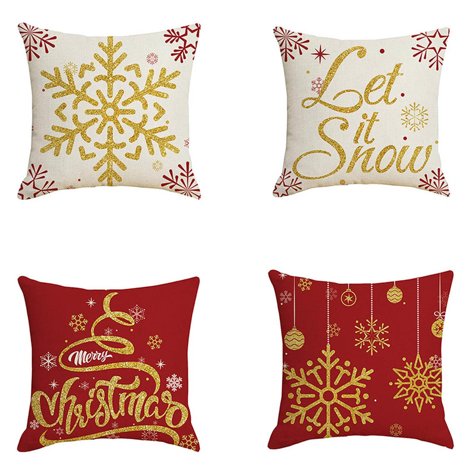 Housses de coussin 80x80cm rouge et blanc en lin | Lot de 4