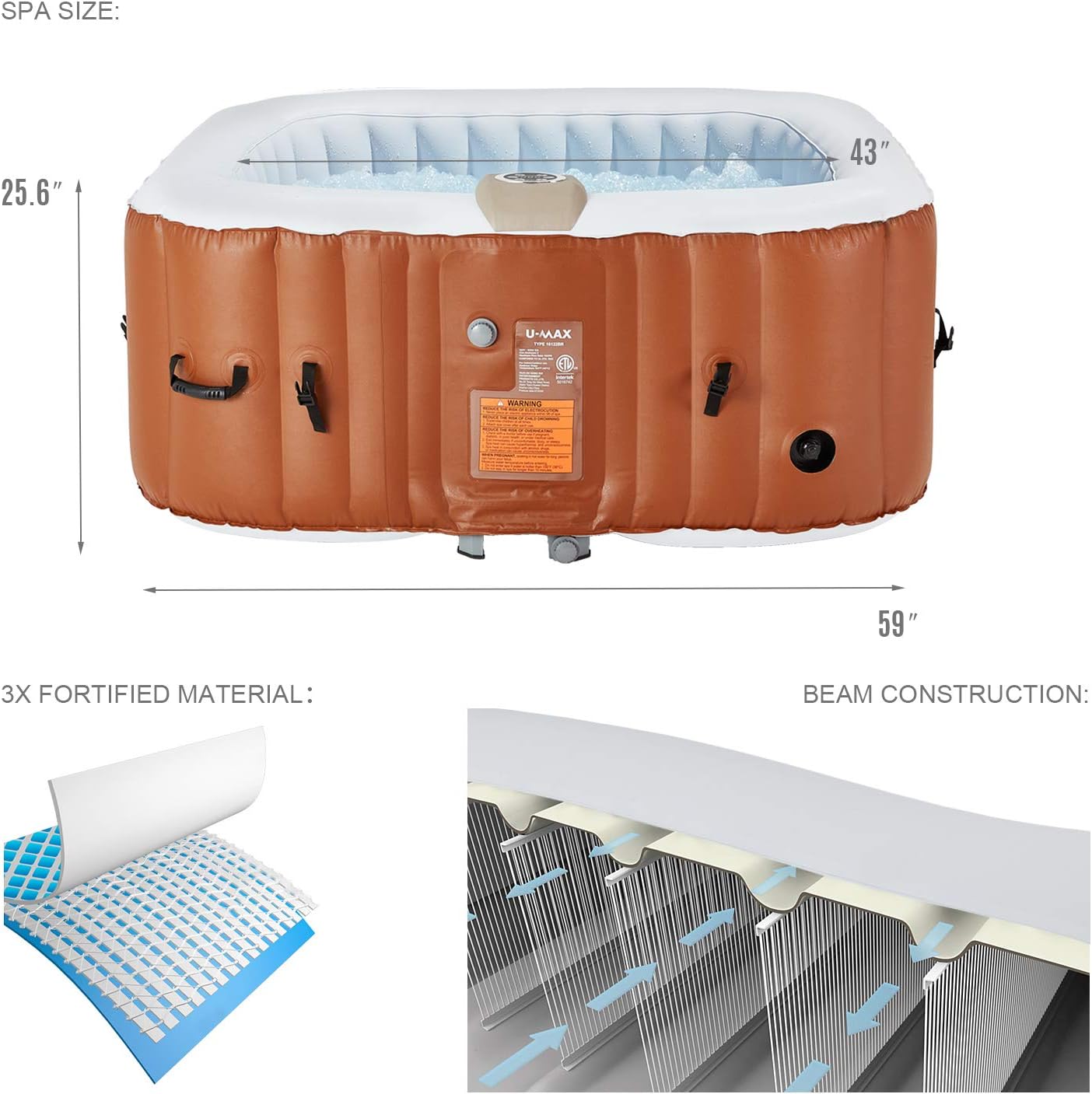 UMAX Portable Inflatable Hot Tub with Heater and Bubble Function in