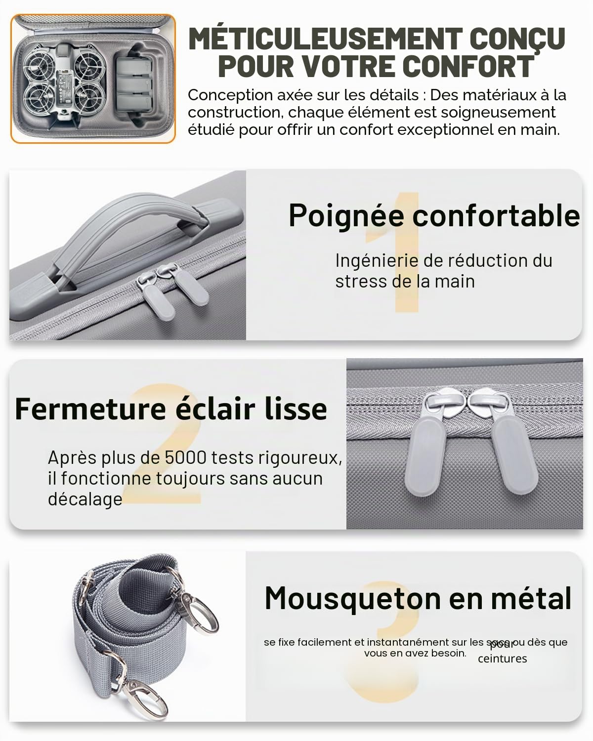Étui de transport rigide pour drone DJI Neo 2 Fly More Combo, sac à bandoulière étanche de voyage et de rangement pour DJI Neo 2 RC-N3 contrôleur, chargeur de batterie et accessoires
