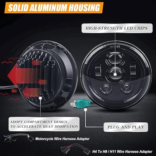 Miniatura 3 de Tugwuetlwu Faro LED de 7 pulgadas para motocicleta compatible con Harley Davidson Street Glide Road King Electra Glide Fat Boy Heritage Softail