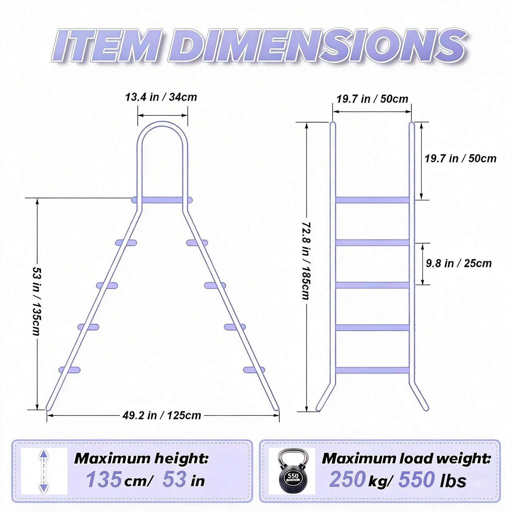 Seleziona Scala per Piscina Fuori Terra A-Frame Heavy Duty 85/110/135 cm Scala da Nuoto a 2/3/4 Gradini Scala a Doppio Lato in Acciaio Inossidabile 304 Scala Antiscivolo capacità 250 kg