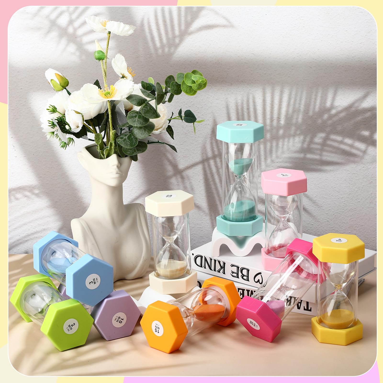 Yunsailing Set di 9 clessidra colorate con sabbia da 1/2/3/5/10/15/20/30/60 minuti, per bambini, in plastica, per aule, casa, ufficio, cucina, giochi (colori macaron)