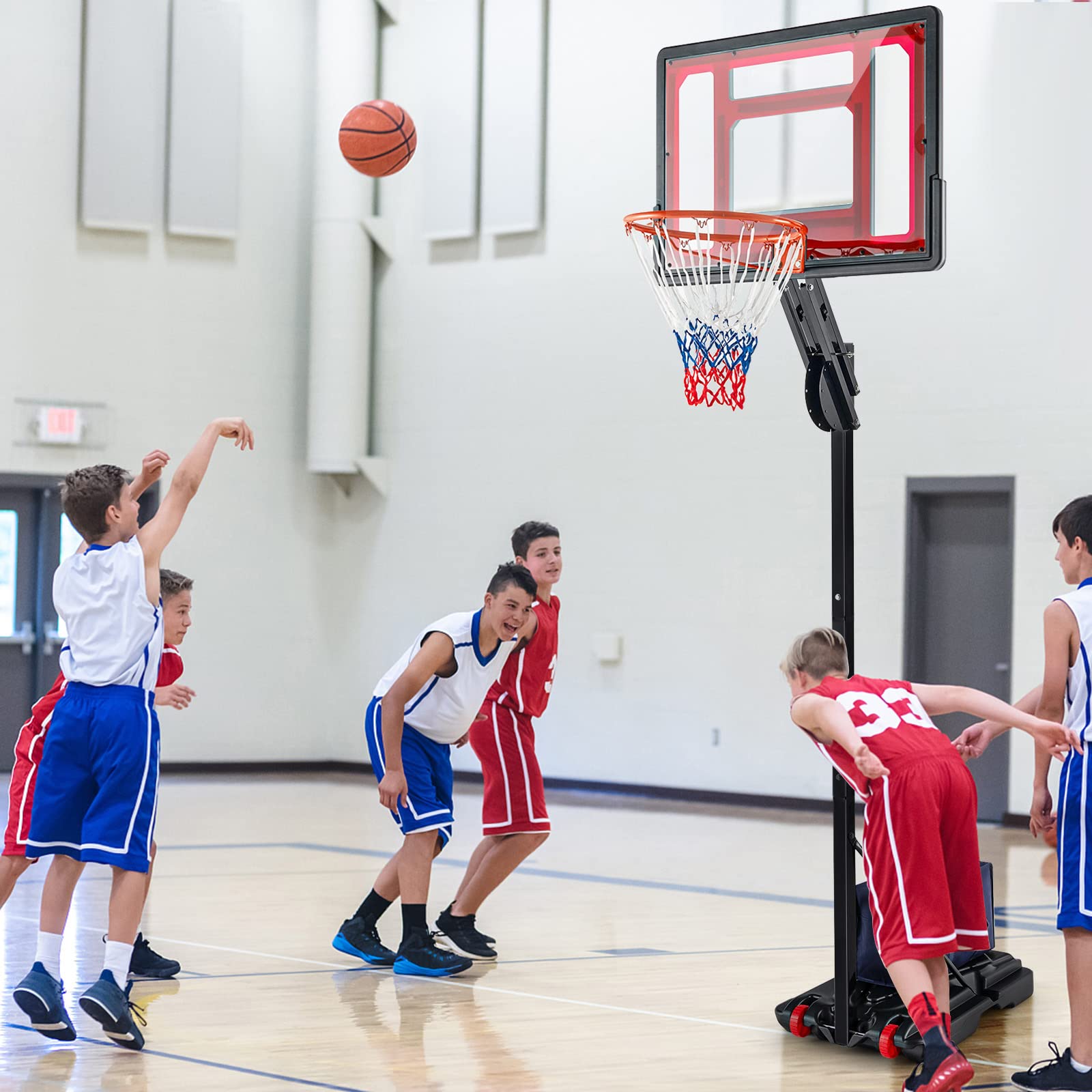 COSTWAY Panier de Basketball sur Pieds avec Hauteur Réglable de 1,55 à 3,1 m, Support de Basketball Portable avec Panneau Arrière en Pet, Base Stable, Intérieure Extérieure pour Enfants et Jeunes