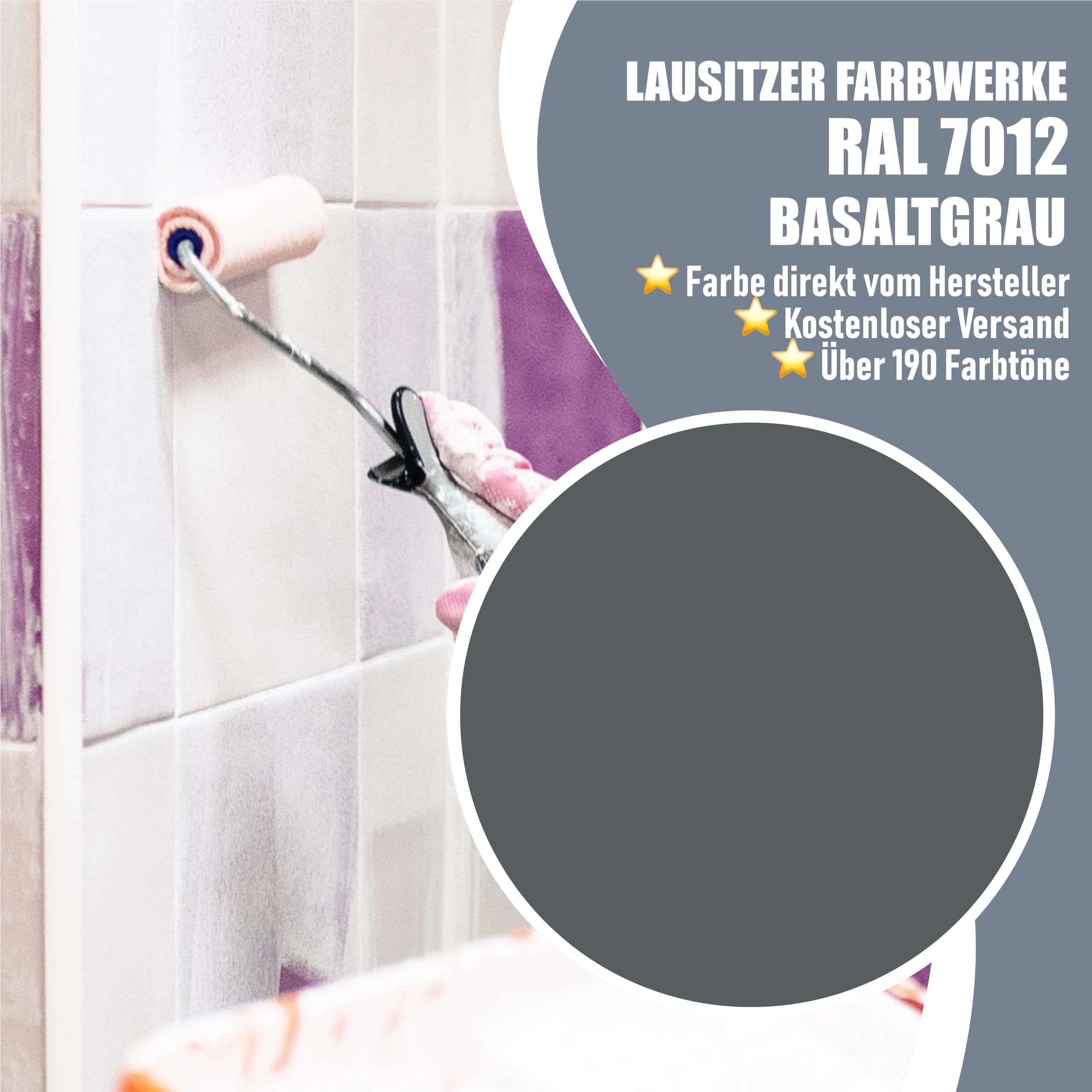 Fliesenlack 2in1 SEIDENMATT Basaltgrau RAL 7012 Grau Grundierung+Lack für Innen & Außen Decklack - besonders robust & schnelltrocknend - Lausitzer Farbwerke (1 L)