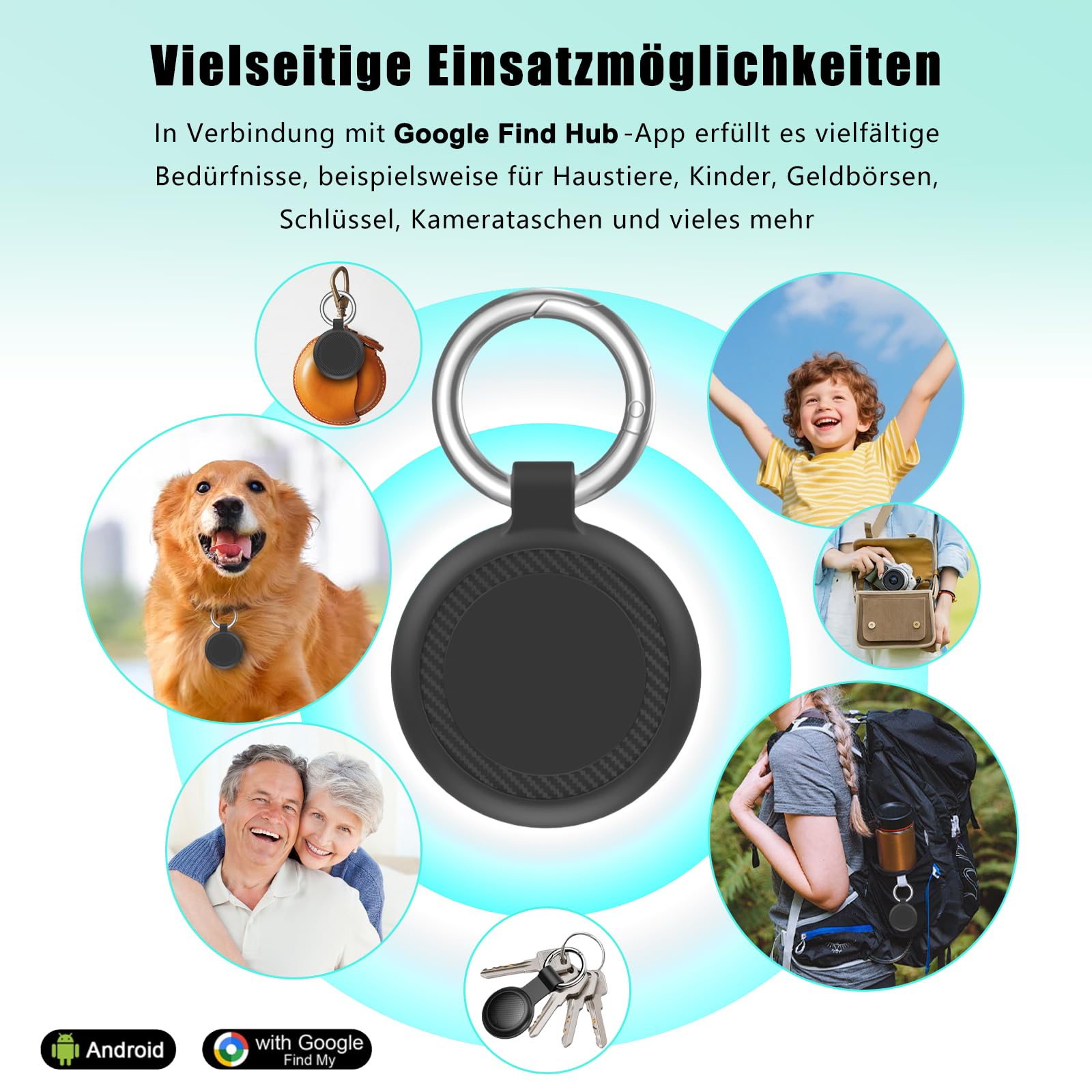 GPS Tracker Auto Android 4 Pack Ohne ABO, Schlüsselfinder Air Trackers Tag für Google Find Hub APP für Katze Hund Kinder, Finder Smart Tags Magnet für Vehicles KFZ Gepäck Brieftasche (Nur Android)