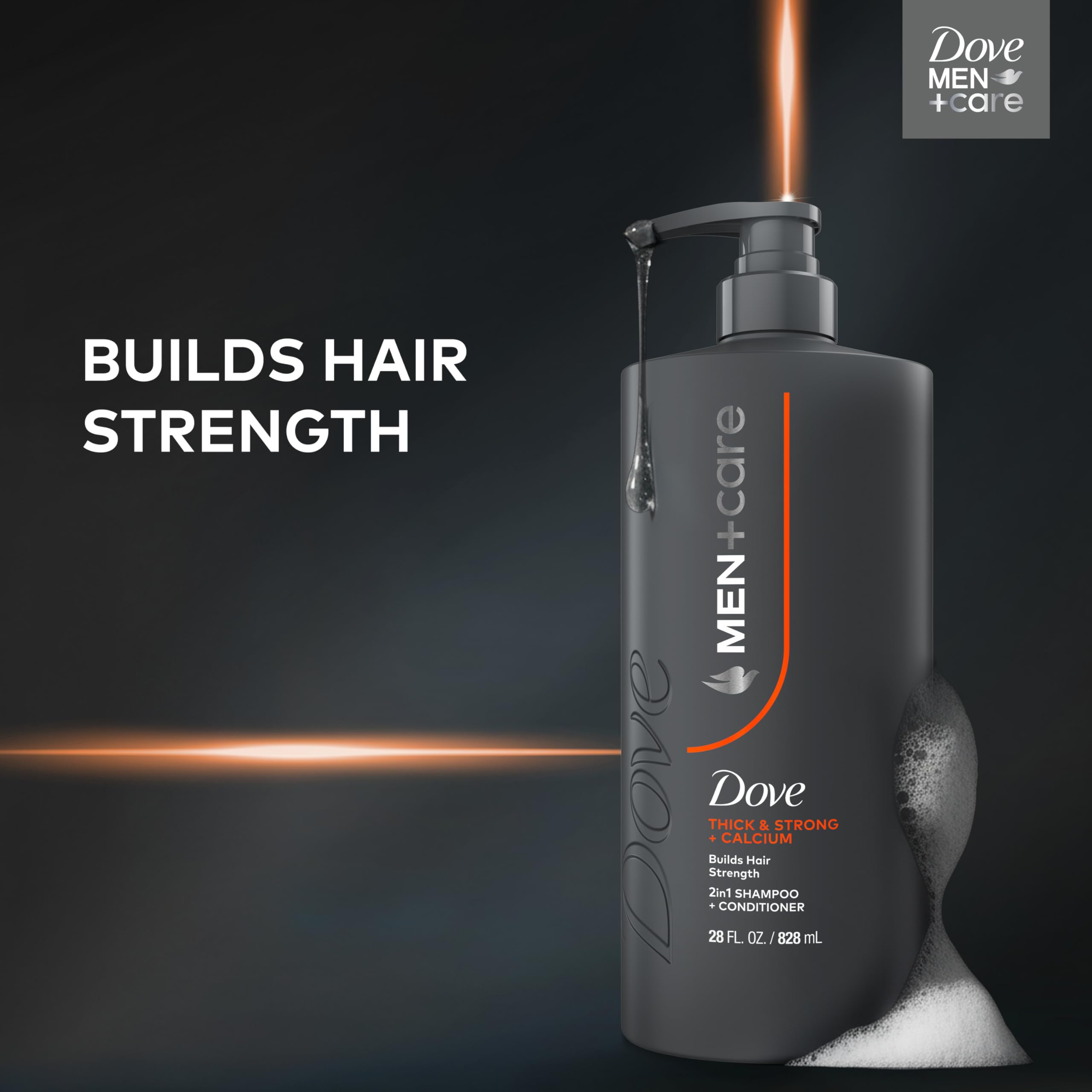 DOVE MEN + CARE Shampoo 1 count Thick & Strong, Builds Hair Strength, with Calcium 28 Fl oz