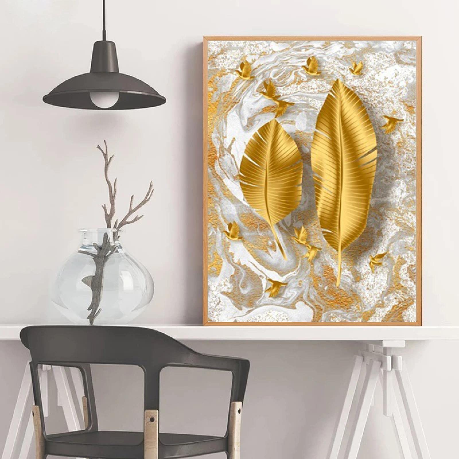 Amazon｜モダンでシンプルな金箔壁アート絵画金箔抽象キャンバス絵画家