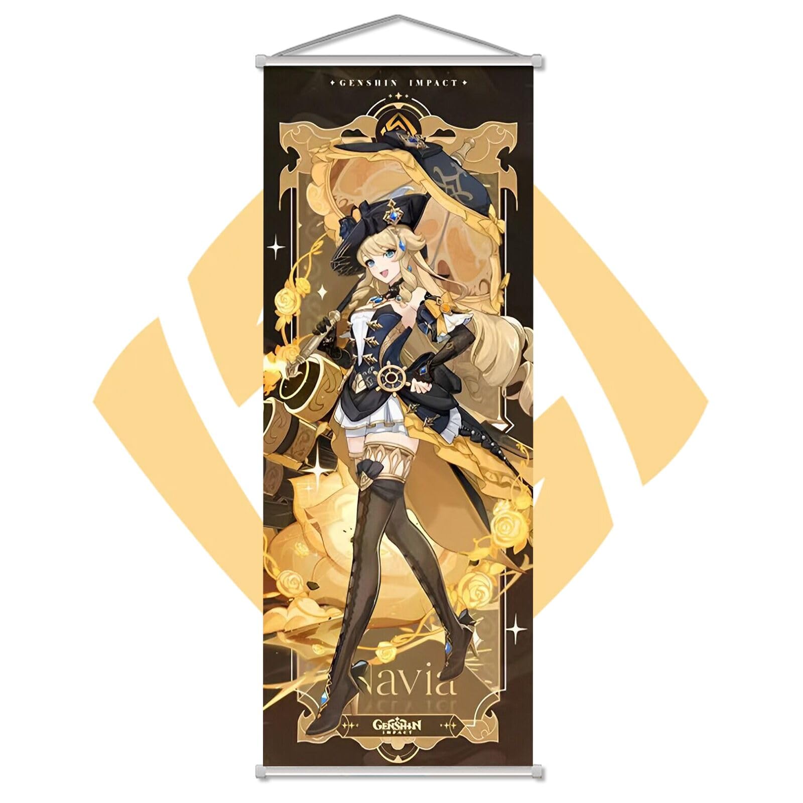 Rainteam Genshin Impact Poster Game Hanging Wall Art Artistic Canvas Genshin Character Posters with Rods for Living Room Bedroom Decor(27.5 inch x 10 inch) (Navia)